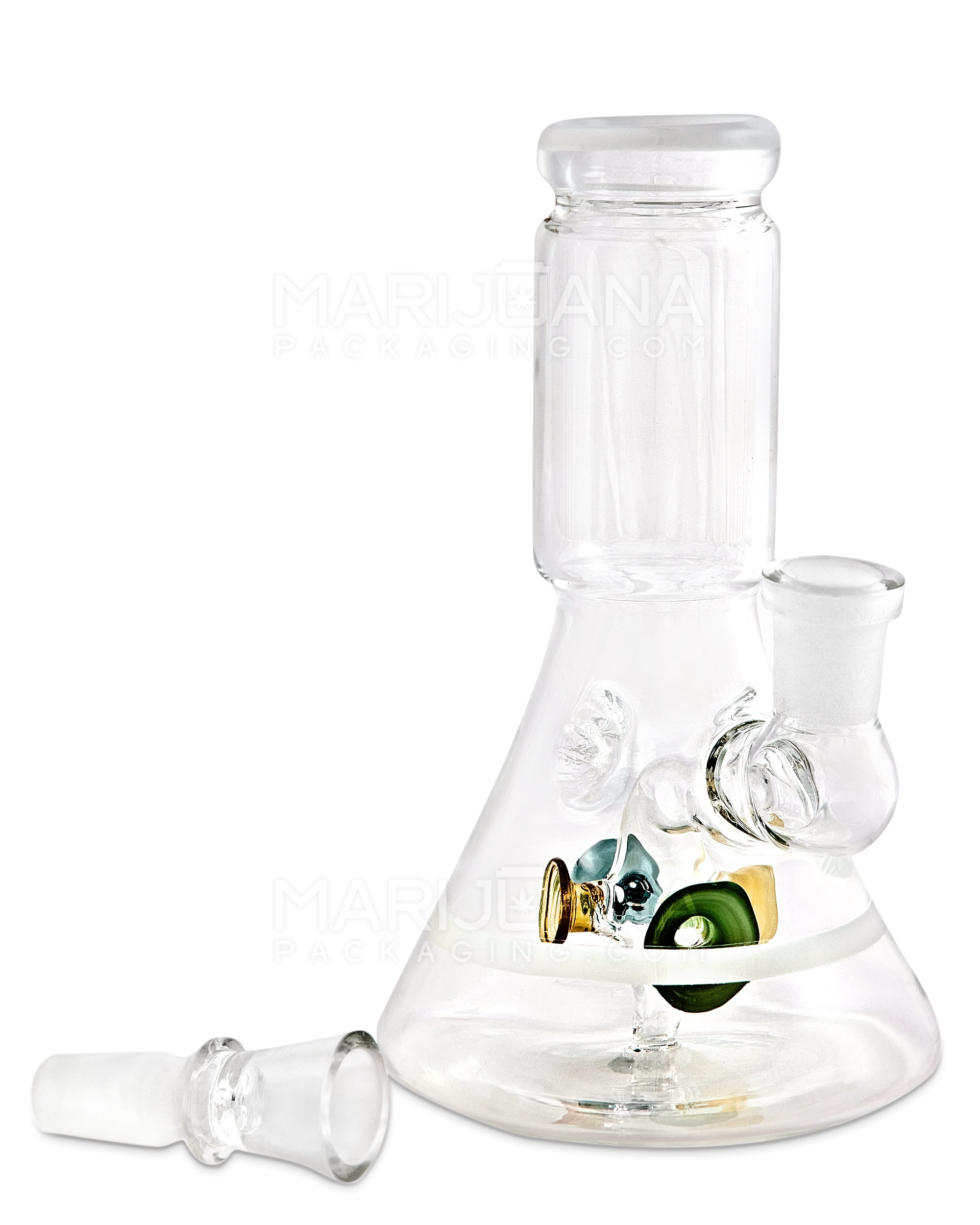 Straight Neck Megaphone Perc Glass Beaker Water Pipe w/ Ice Catcher | 6in Tall - 14mm Bowl - White - 2