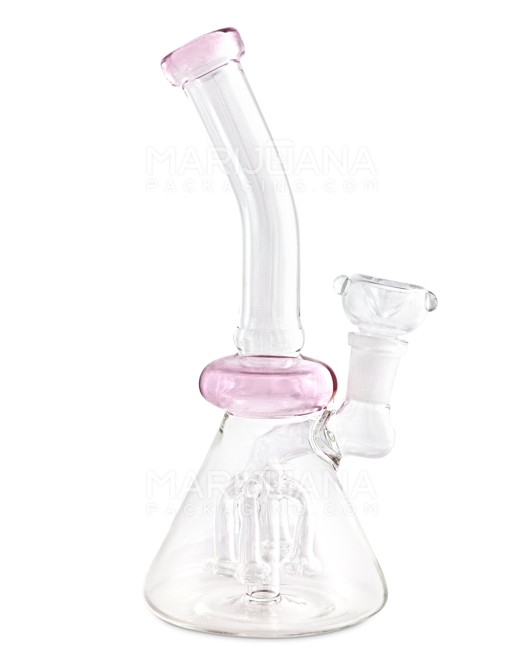 Bent Neck Fruit-Tree Perc Glass Beaker Water Pipe | 8in Tall - 14mm Bowl - Pink - 1