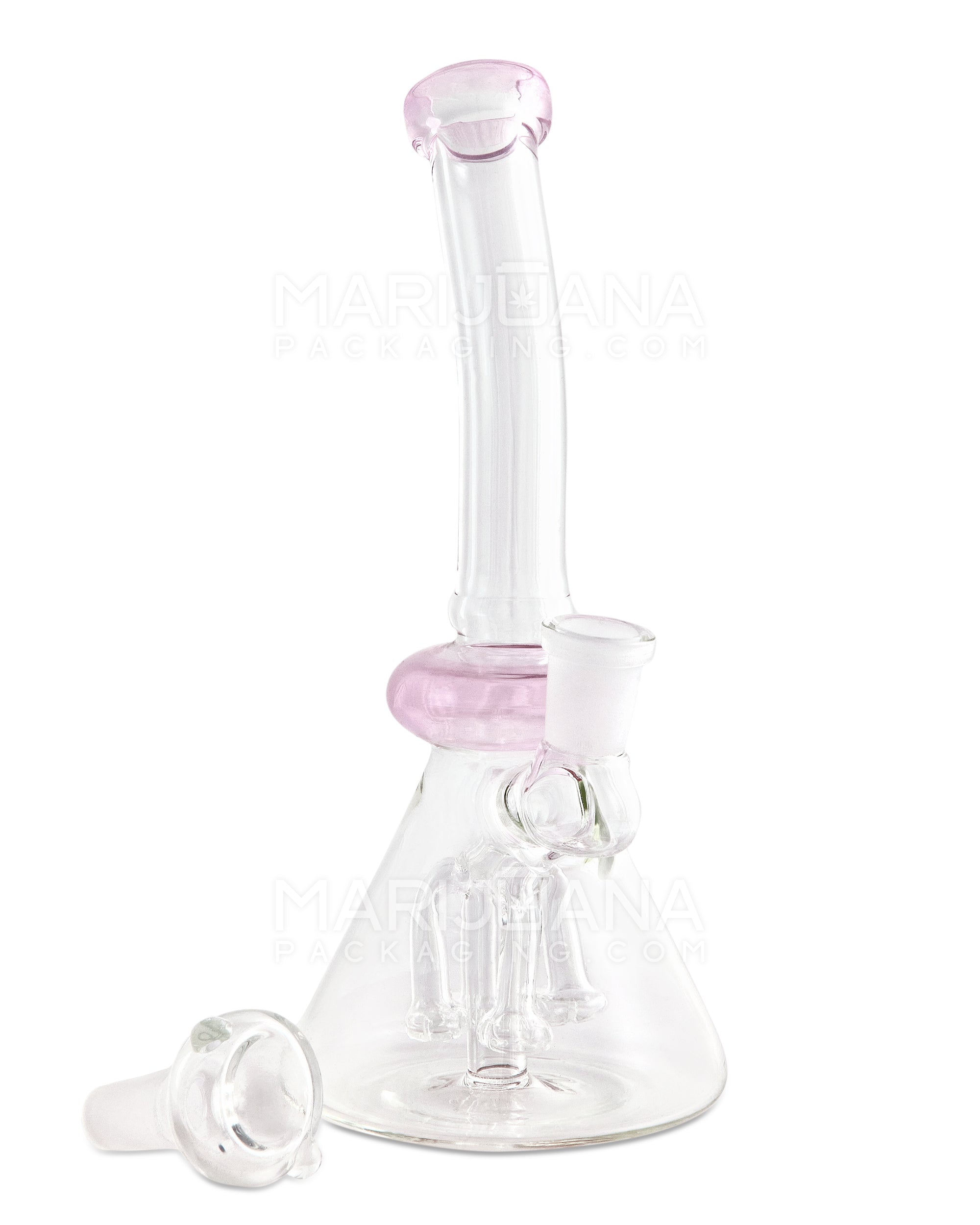 Bent Neck Fruit-Tree Perc Glass Beaker Water Pipe | 8in Tall - 14mm Bowl - Pink - 2