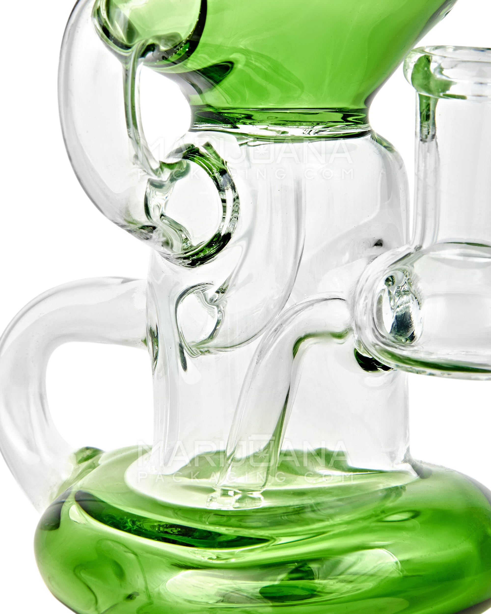 Bent Neck Diffused Perc Glass Water Pipe w/ Recycler | 8in Tall - 14mm Bowl - Green - 2