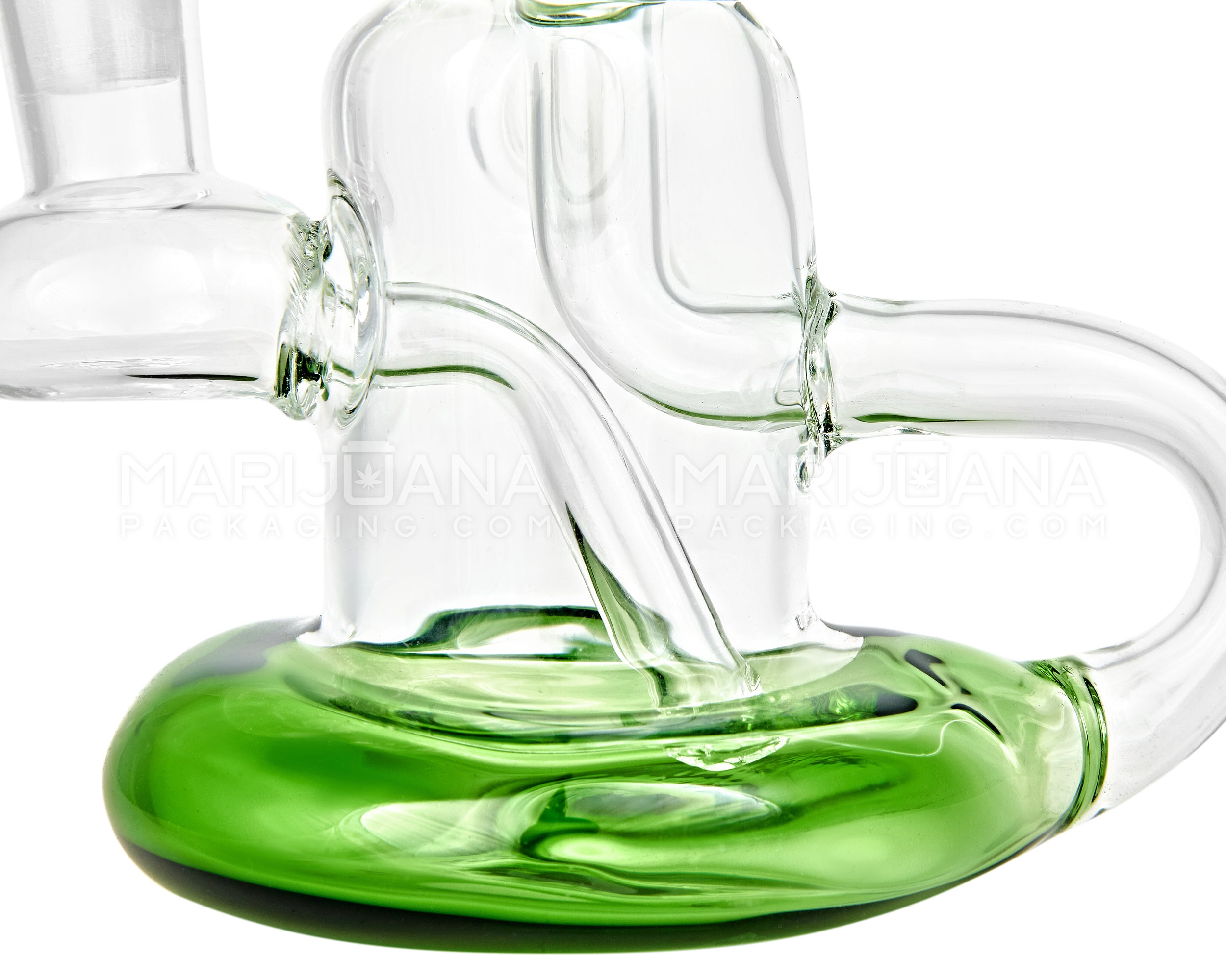 Bent Neck Diffused Perc Glass Water Pipe w/ Recycler | 8in Tall - 14mm Bowl - Green - 4