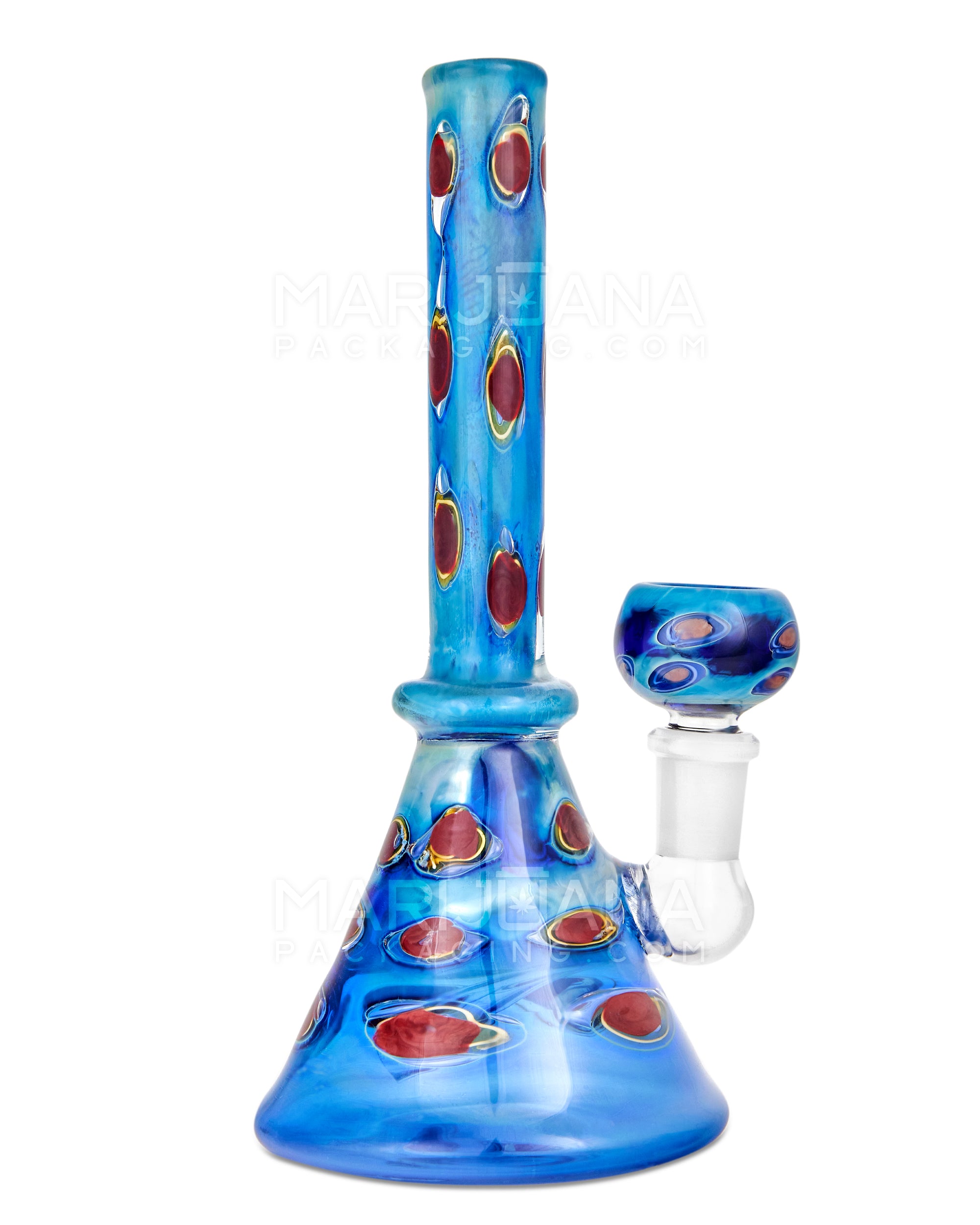 Straight Neck Dot Stack Glass Beaker Water Pipe | 8in Tall - 14mm Bowl - Blue - 1