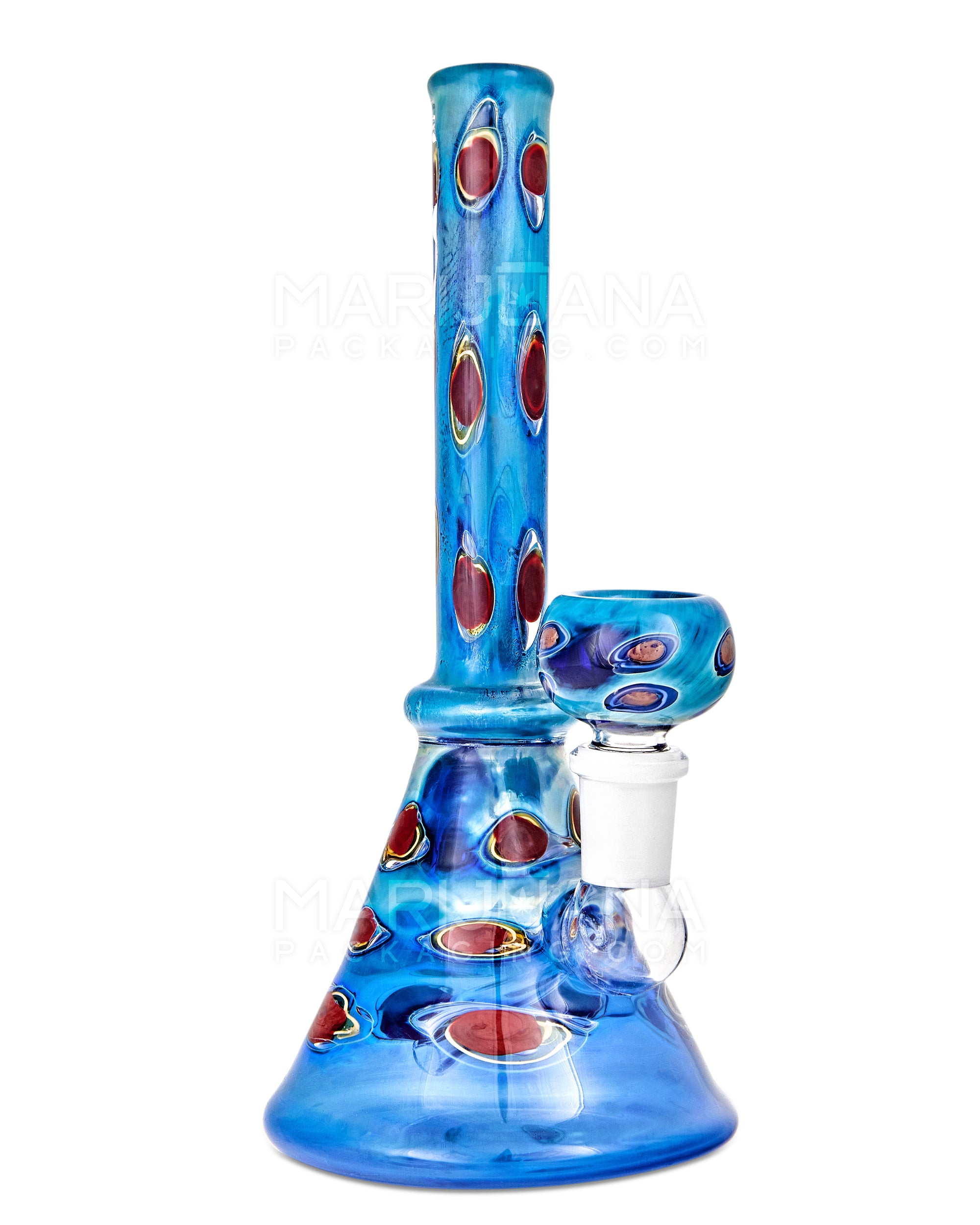 Straight Neck Dot Stack Glass Beaker Water Pipe | 8in Tall - 14mm Bowl - Blue - 6