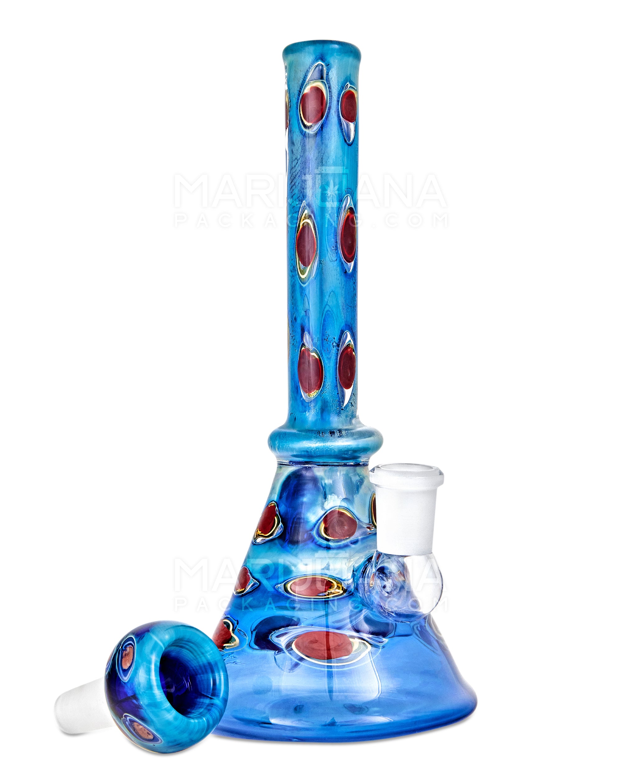 Straight Neck Dot Stack Glass Beaker Water Pipe | 8in Tall - 14mm Bowl - Blue - 2