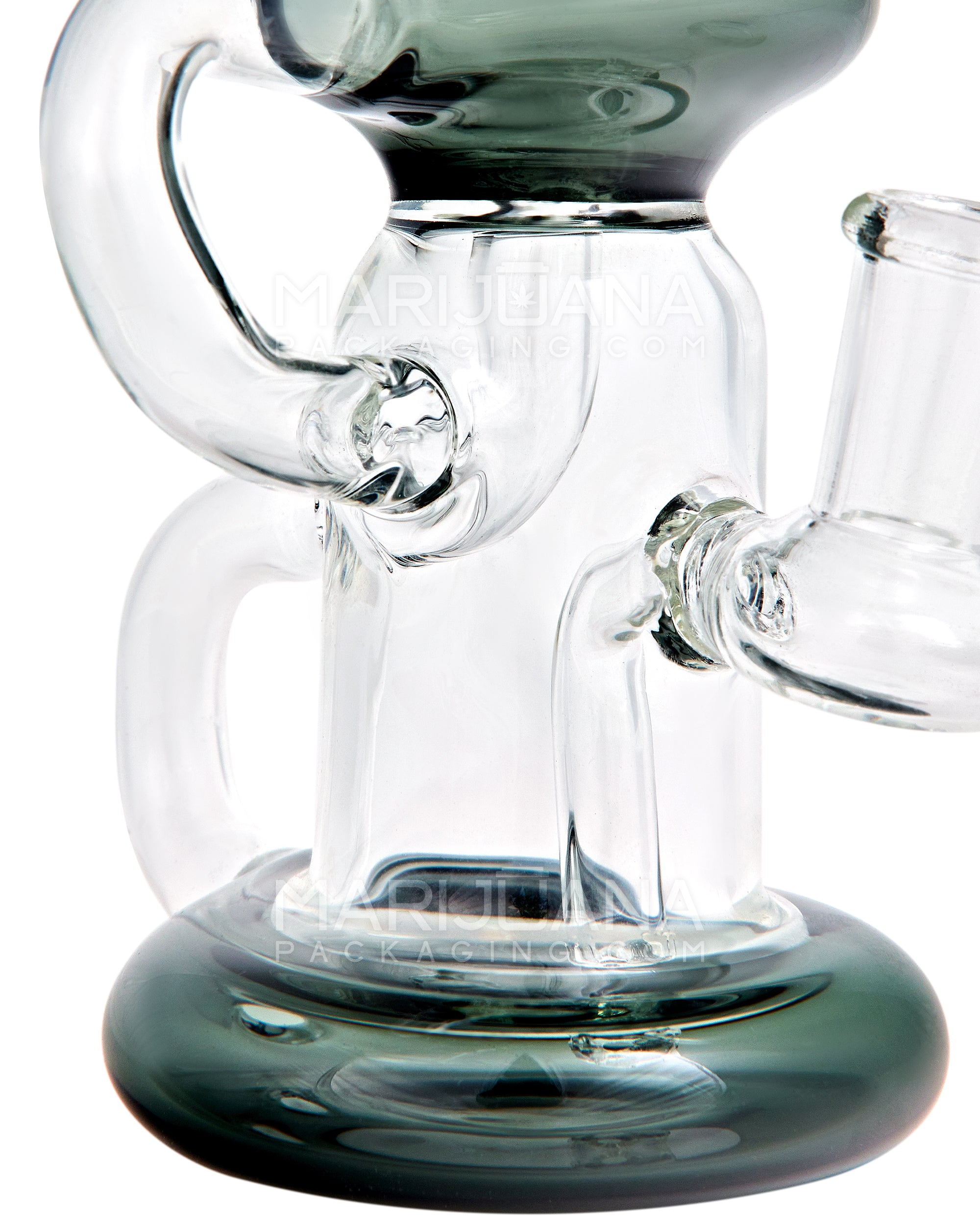 Bent Neck Diffused Perc Glass Water Pipe w/ Recycler | 8in Tall - 14mm Bowl - Black - 3