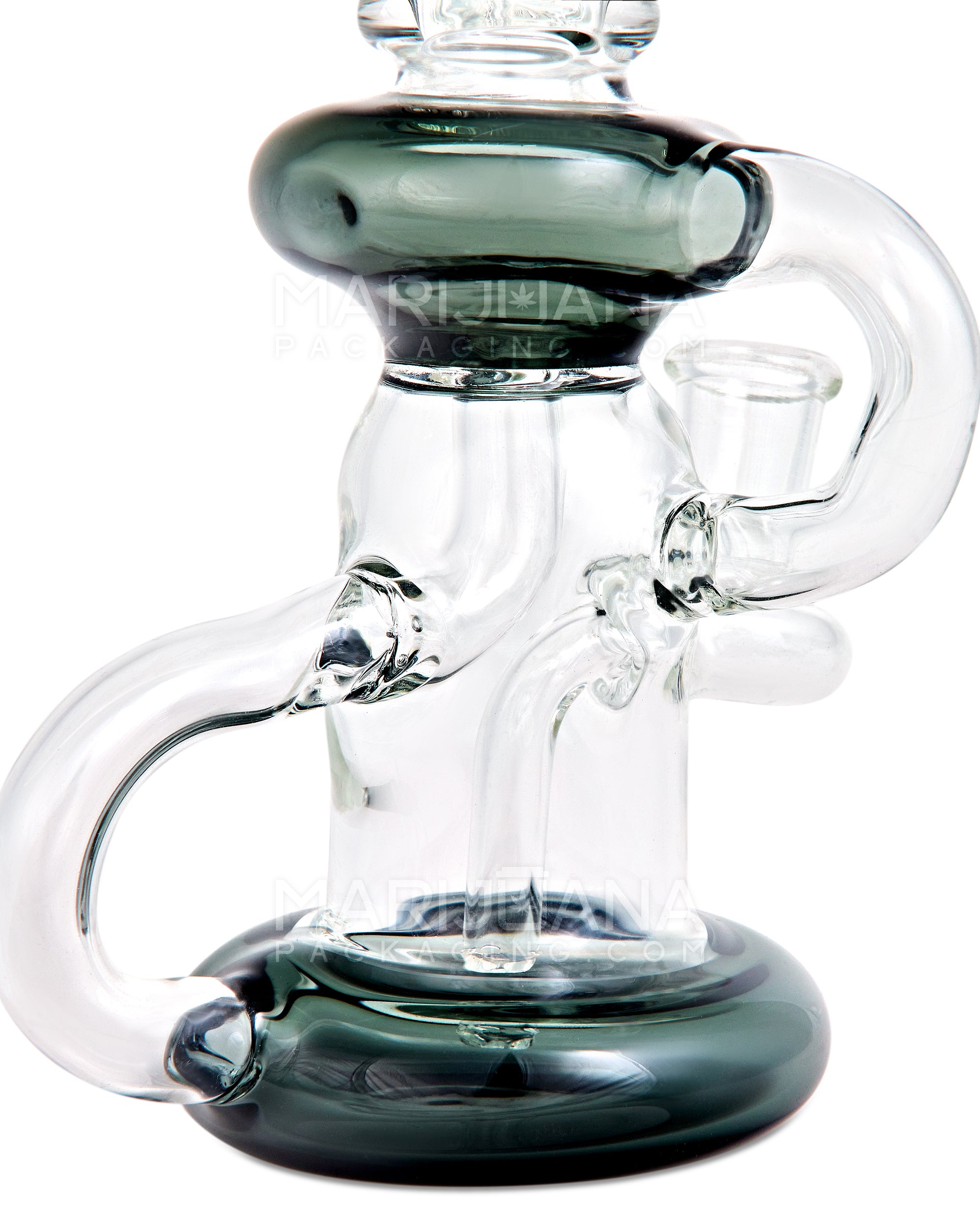 Bent Neck Diffused Perc Glass Water Pipe w/ Recycler | 8in Tall - 14mm Bowl - Black - 5