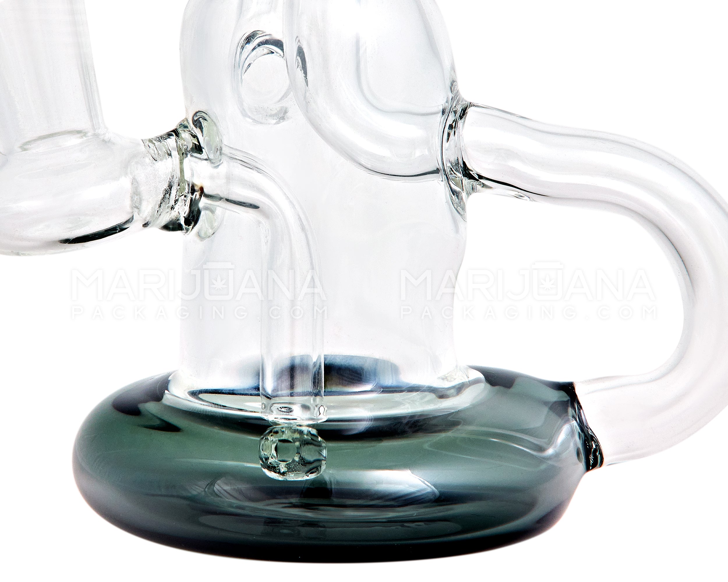Bent Neck Diffused Perc Glass Water Pipe w/ Recycler | 8in Tall - 14mm Bowl - Black - 4