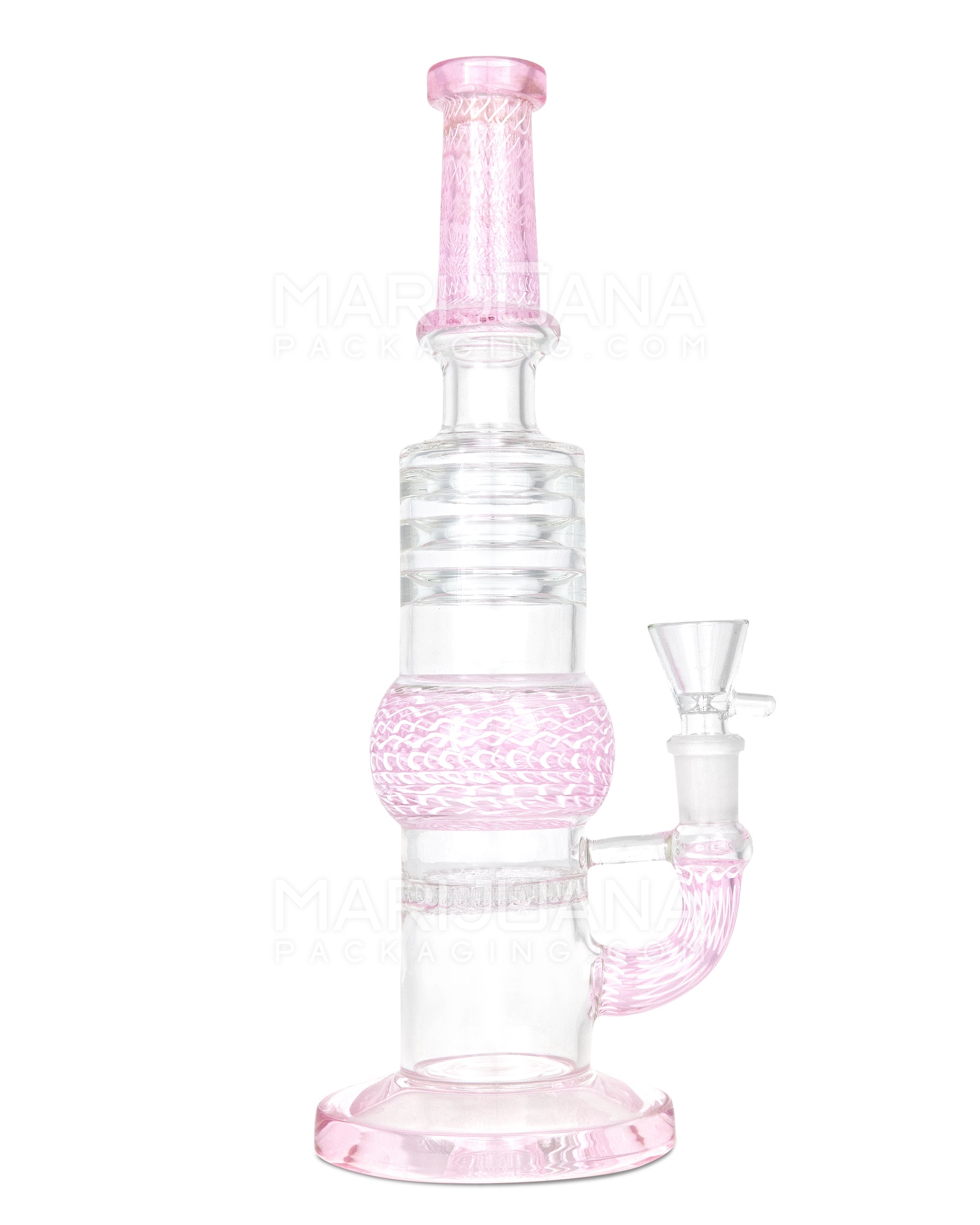 Straight Neck Honeycomb Perc Zanfirico Glass Water Pipe w/ Ice Catcher | 11in Tall - 14mm Bowl - Pink - 1