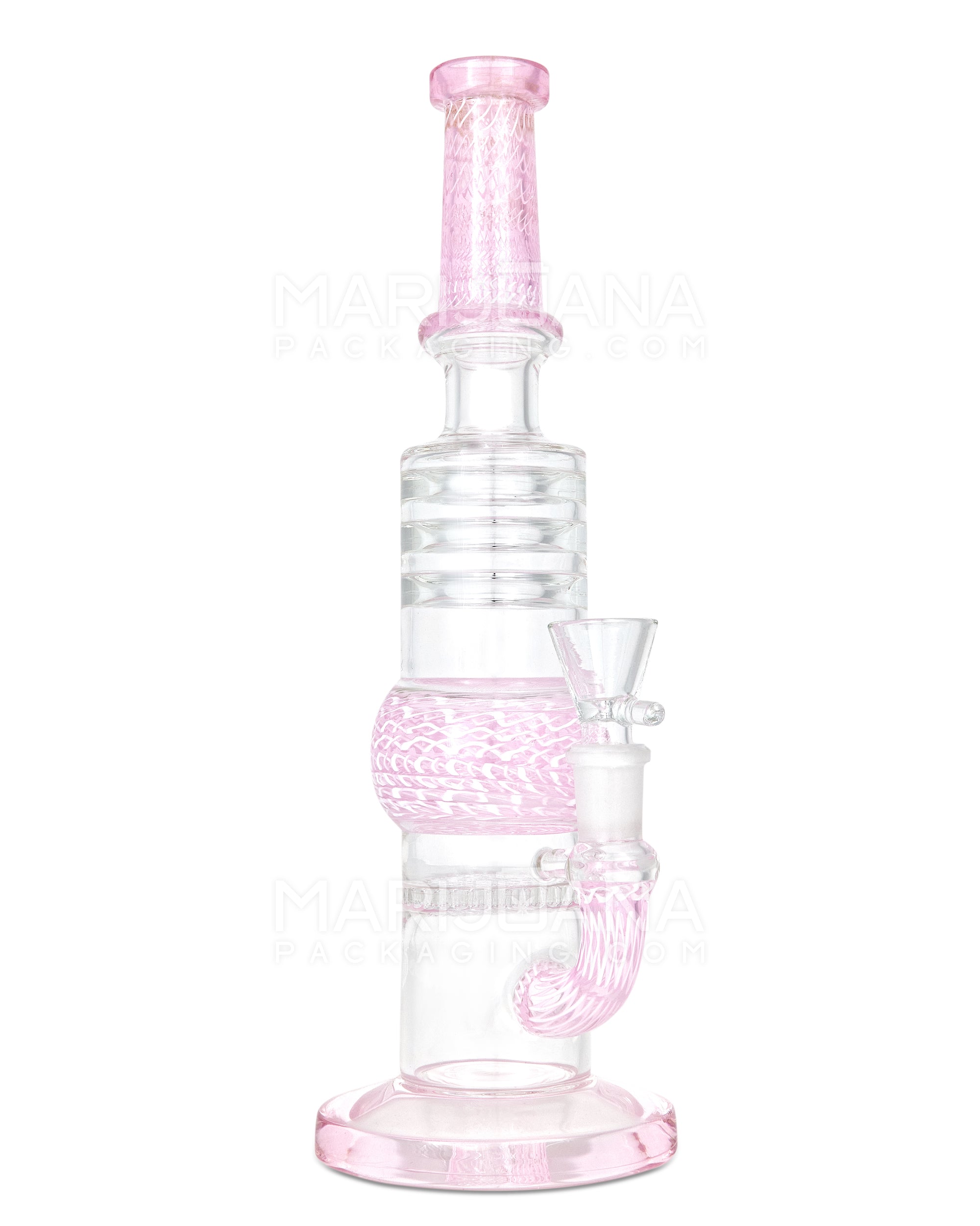 Straight Neck Honeycomb Perc Zanfirico Glass Water Pipe w/ Ice Catcher | 11in Tall - 14mm Bowl - Pink - 7