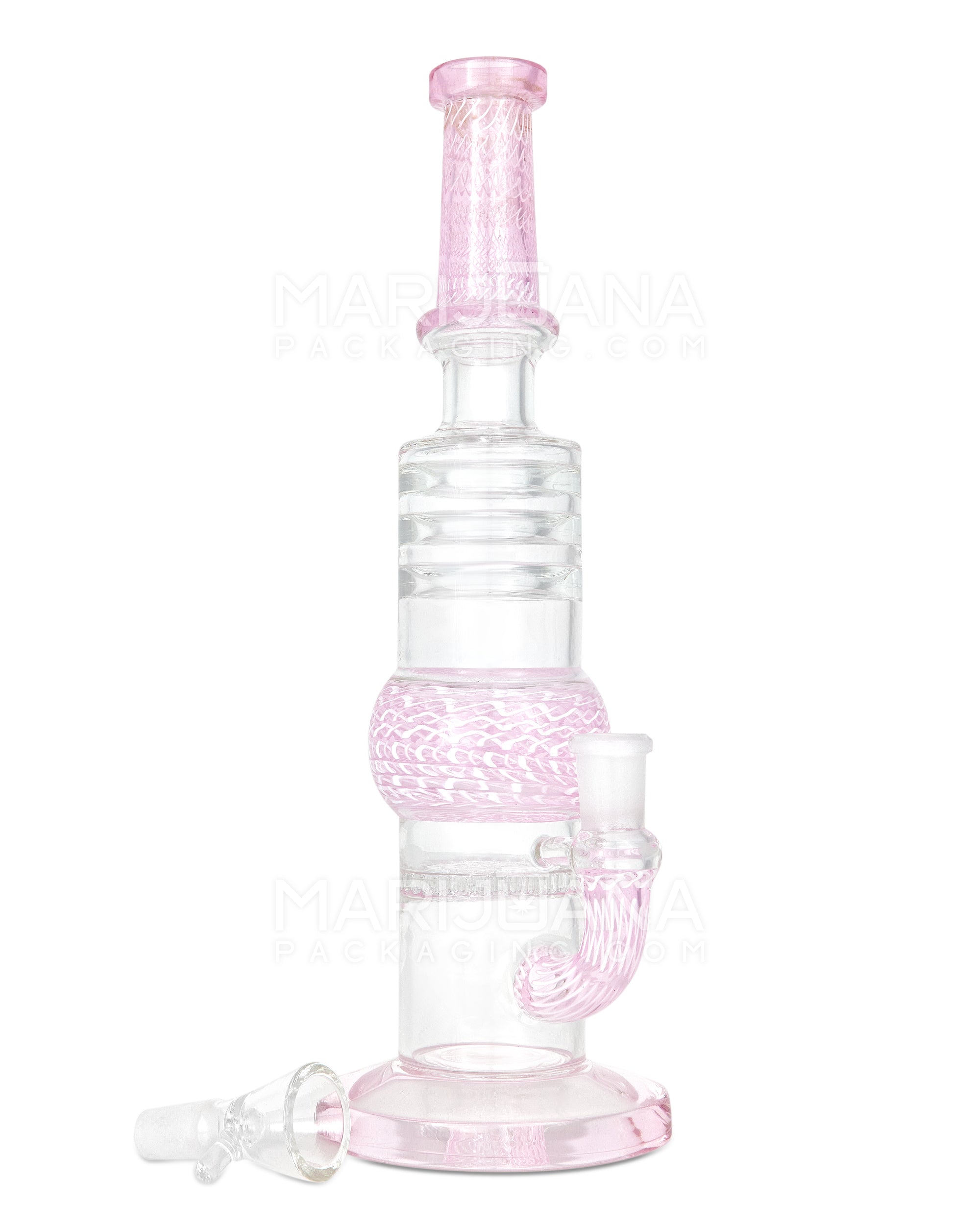 Straight Neck Honeycomb Perc Zanfirico Glass Water Pipe w/ Ice Catcher | 11in Tall - 14mm Bowl - Pink - 2