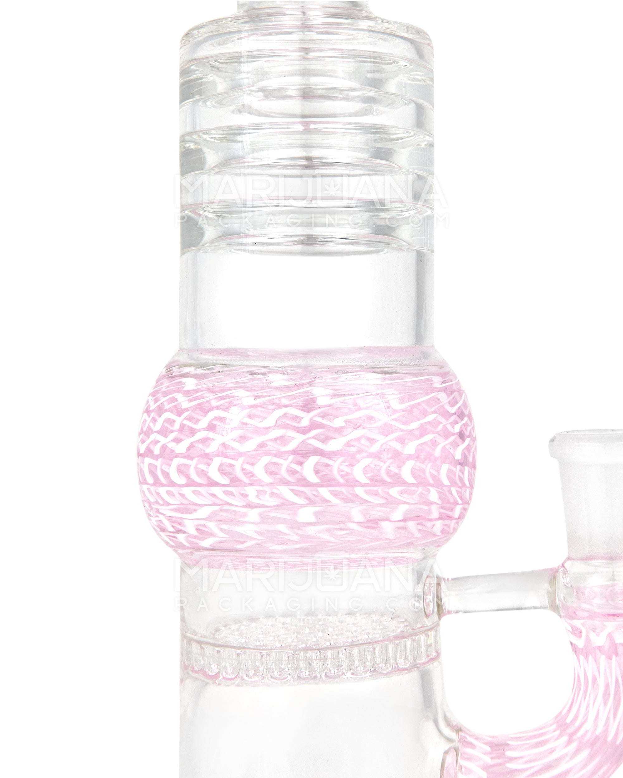 Straight Neck Honeycomb Perc Zanfirico Glass Water Pipe w/ Ice Catcher | 11in Tall - 14mm Bowl - Pink - 5