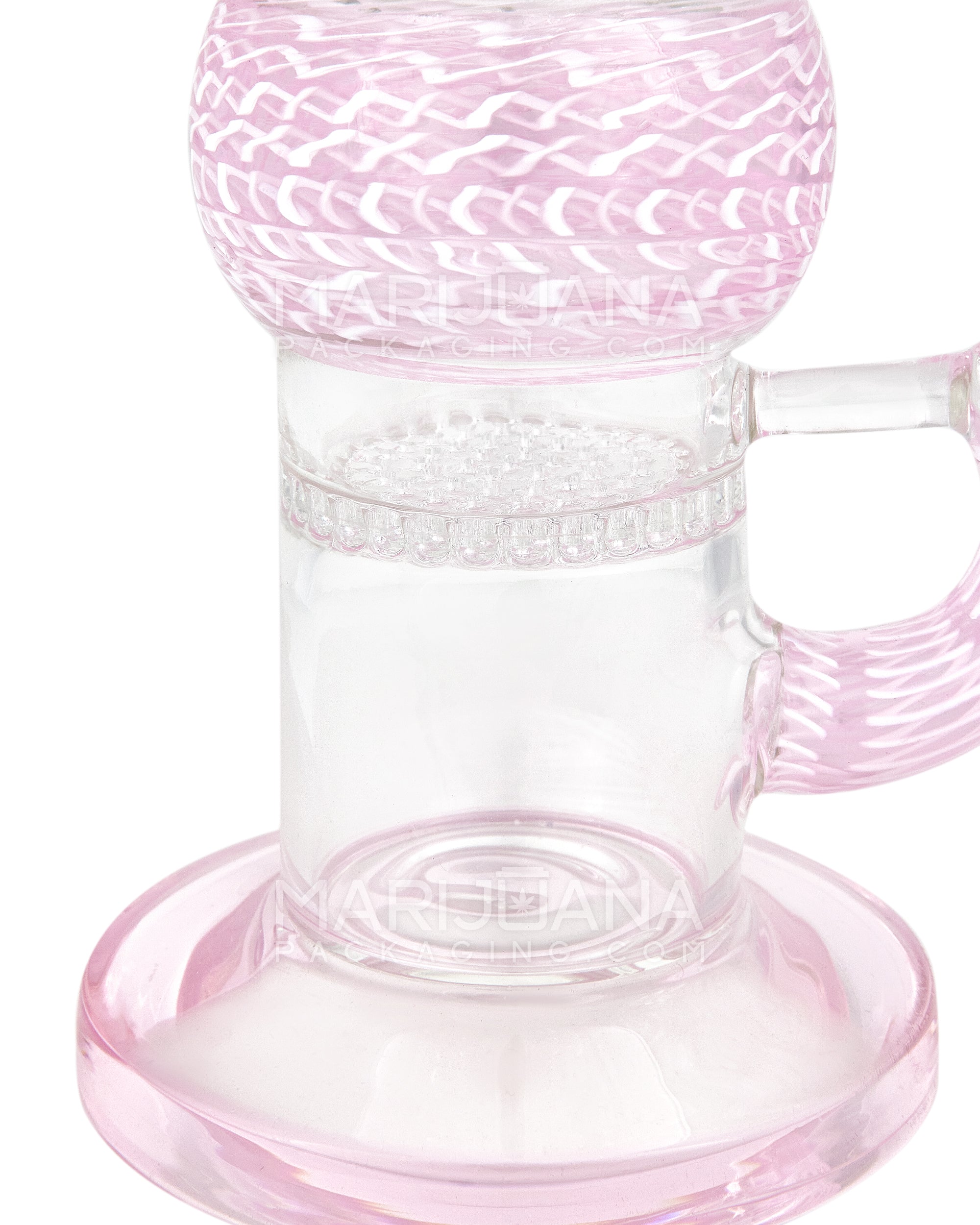 Straight Neck Honeycomb Perc Zanfirico Glass Water Pipe w/ Ice Catcher | 11in Tall - 14mm Bowl - Pink - 3