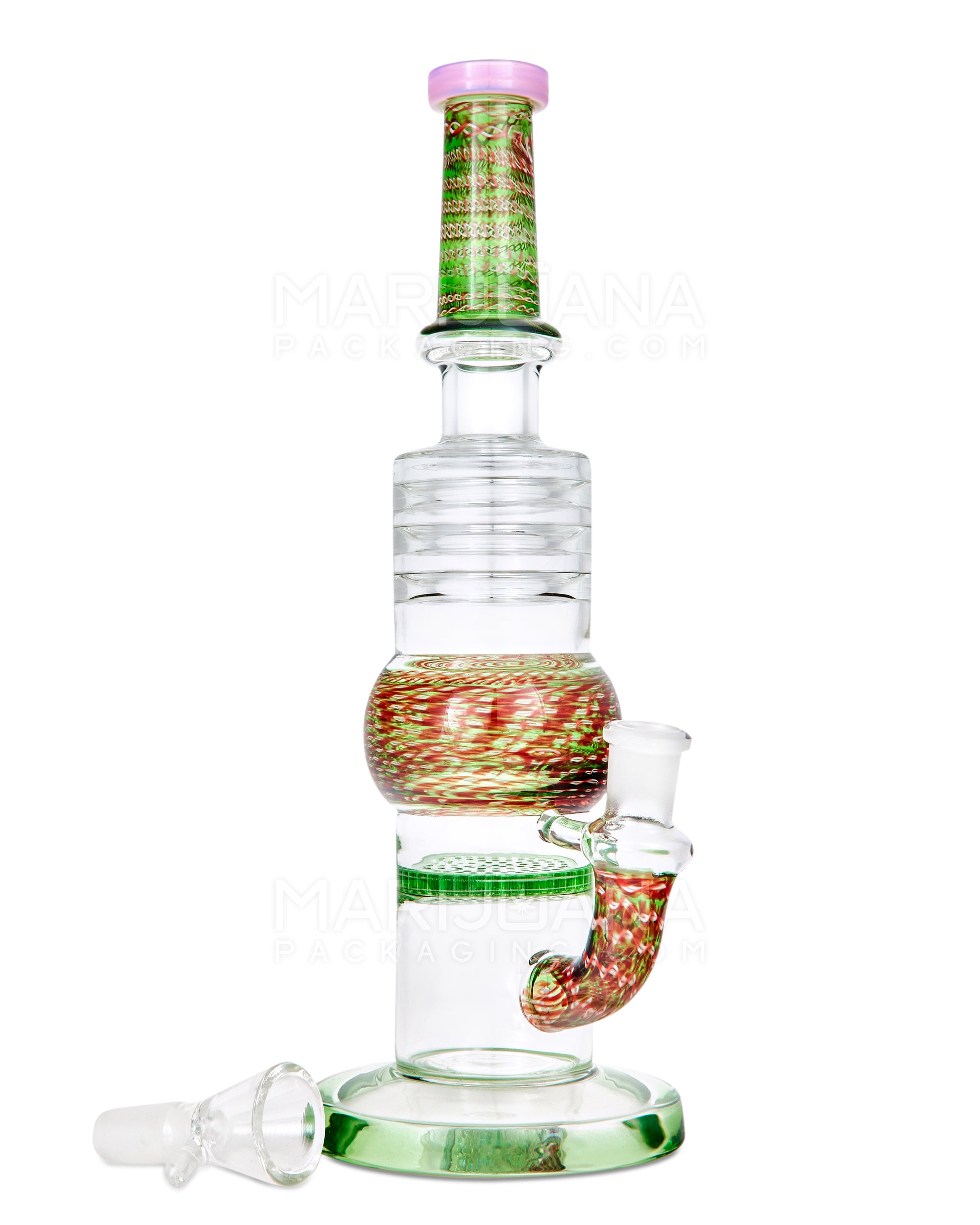 Straight Neck Honeycomb Perc Zanfirico Glass Water Pipe w/ Ice Catcher | 11in Tall - 14mm Bowl - Mixed - 2