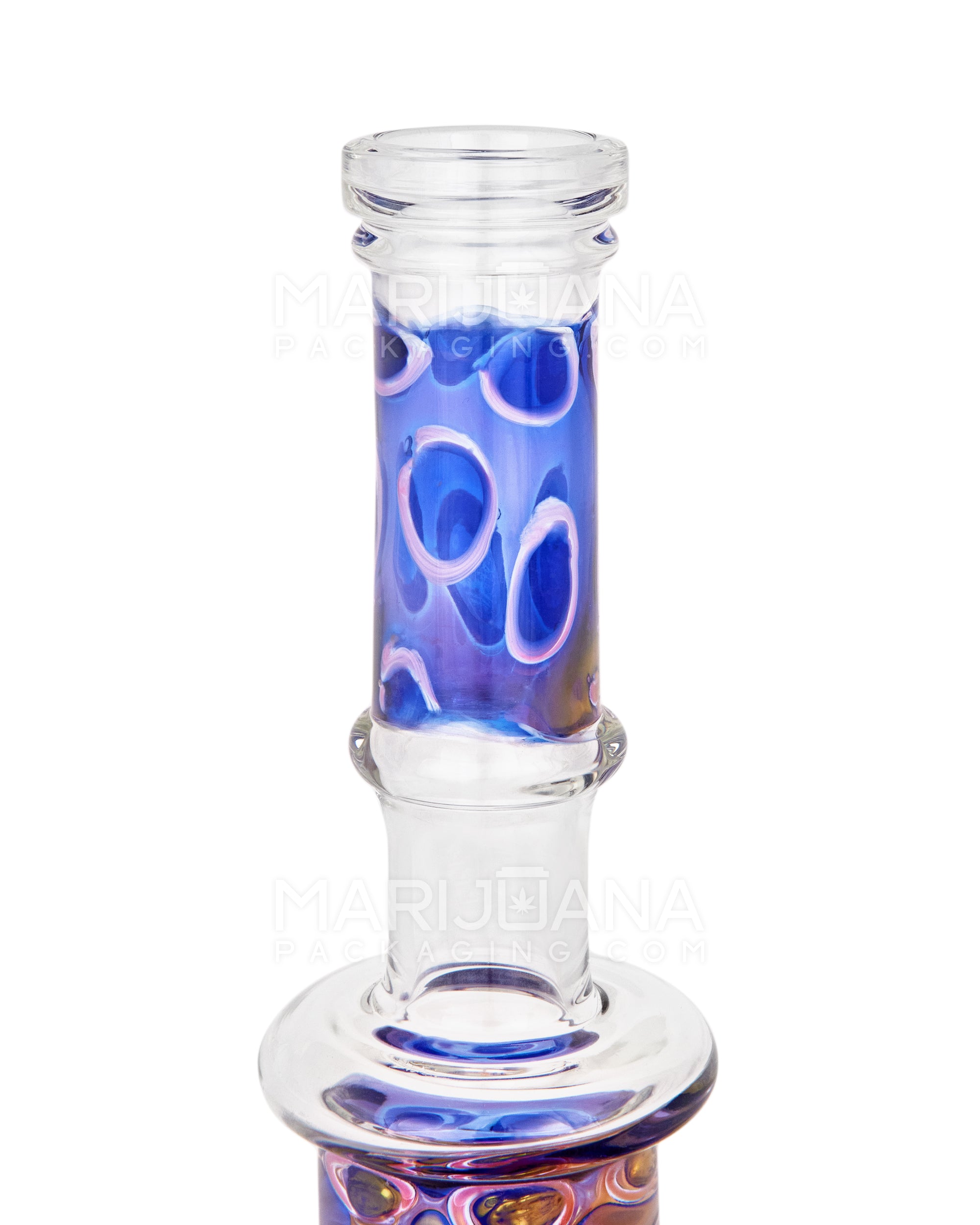 Double Chamber | Dot Stack Barrel Perc Glass Water Pipe w/ Thick Base | 13in Tall - 14mm Bowl - Blue - 3