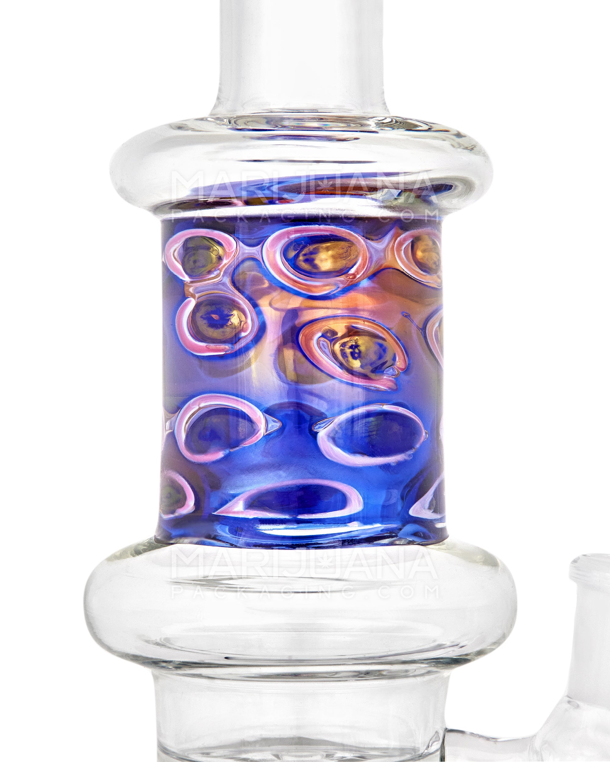 Double Chamber | Dot Stack Barrel Perc Glass Water Pipe w/ Thick Base | 13in Tall - 14mm Bowl - Blue - 4