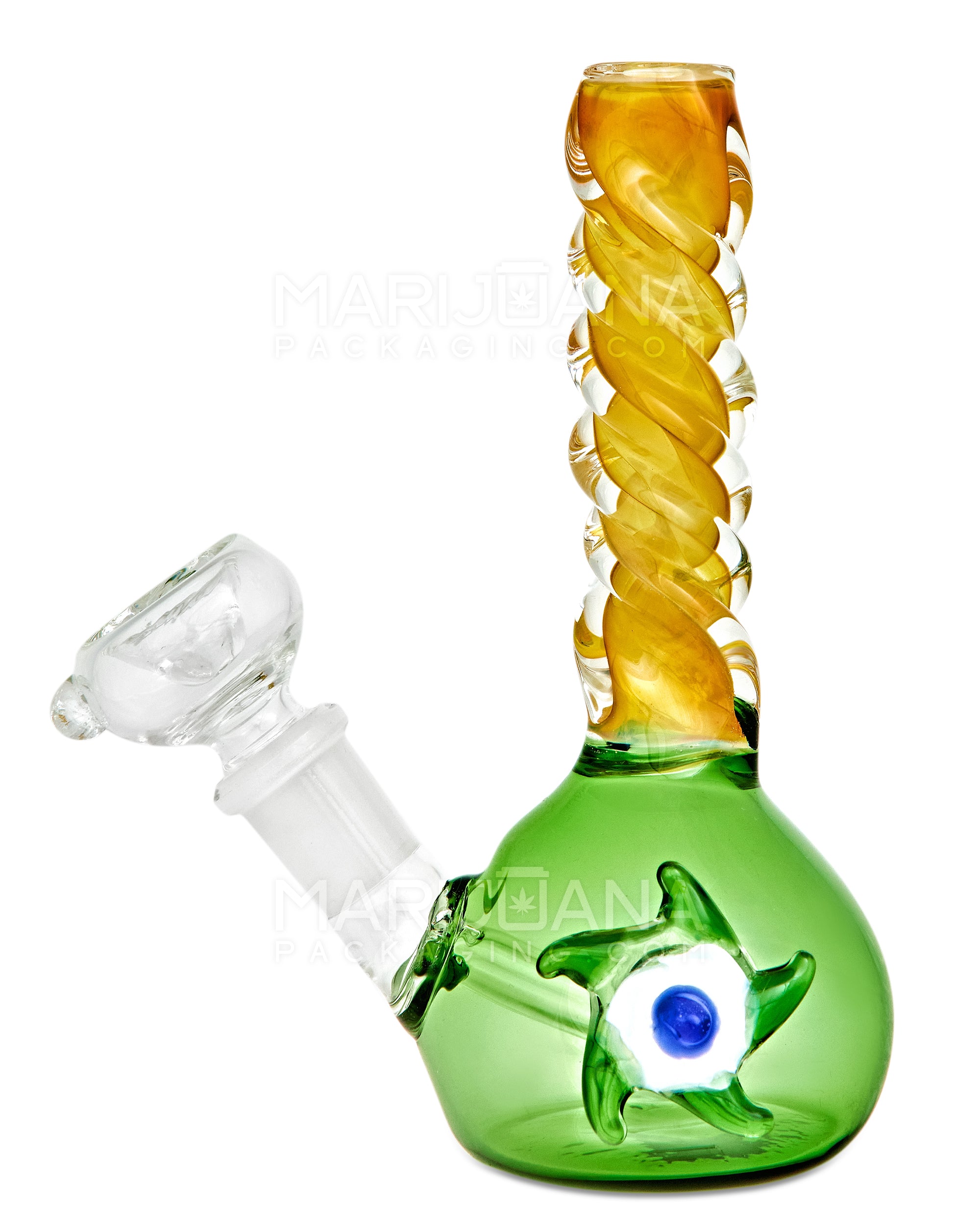 Spiral Neck Gold Fumed Glass Beaker Water Pipe w/ Eyed Shuriken | 6in Tall - 14mm Bowl - Green - 1