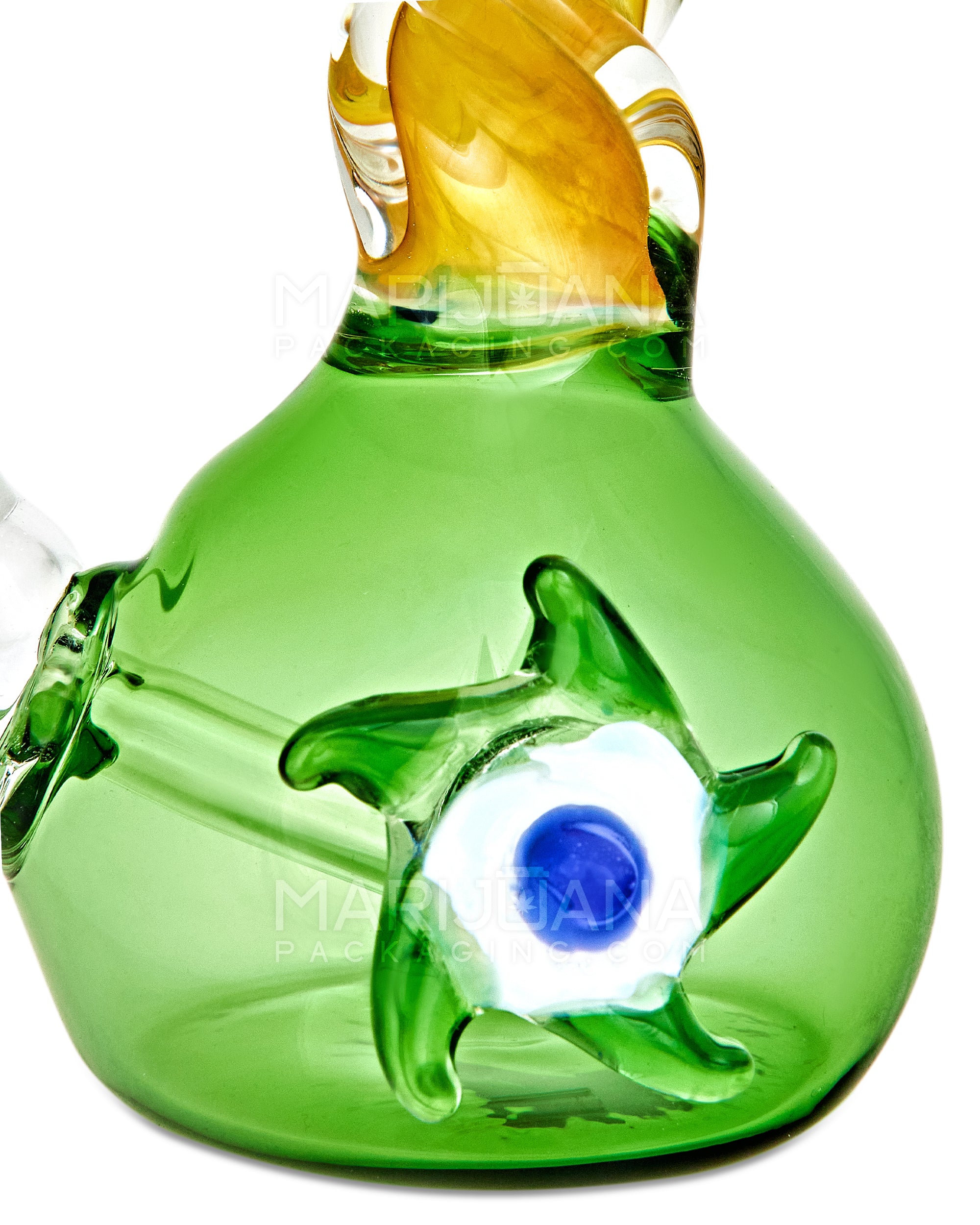 Spiral Neck Gold Fumed Glass Beaker Water Pipe w/ Eyed Shuriken | 6in Tall - 14mm Bowl - Green - 3