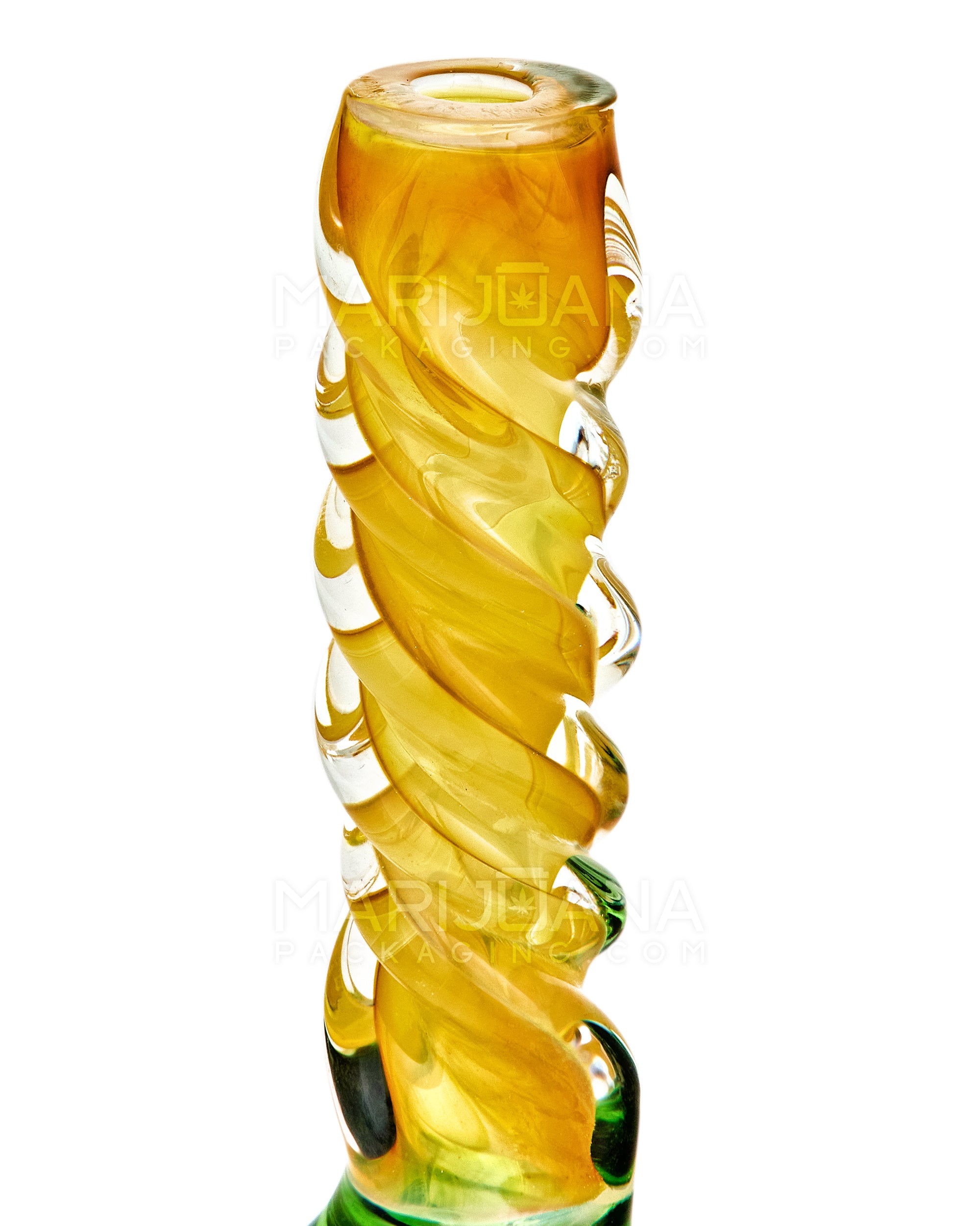 Spiral Neck Gold Fumed Glass Beaker Water Pipe w/ Eyed Shuriken | 6in Tall - 14mm Bowl - Green - 4