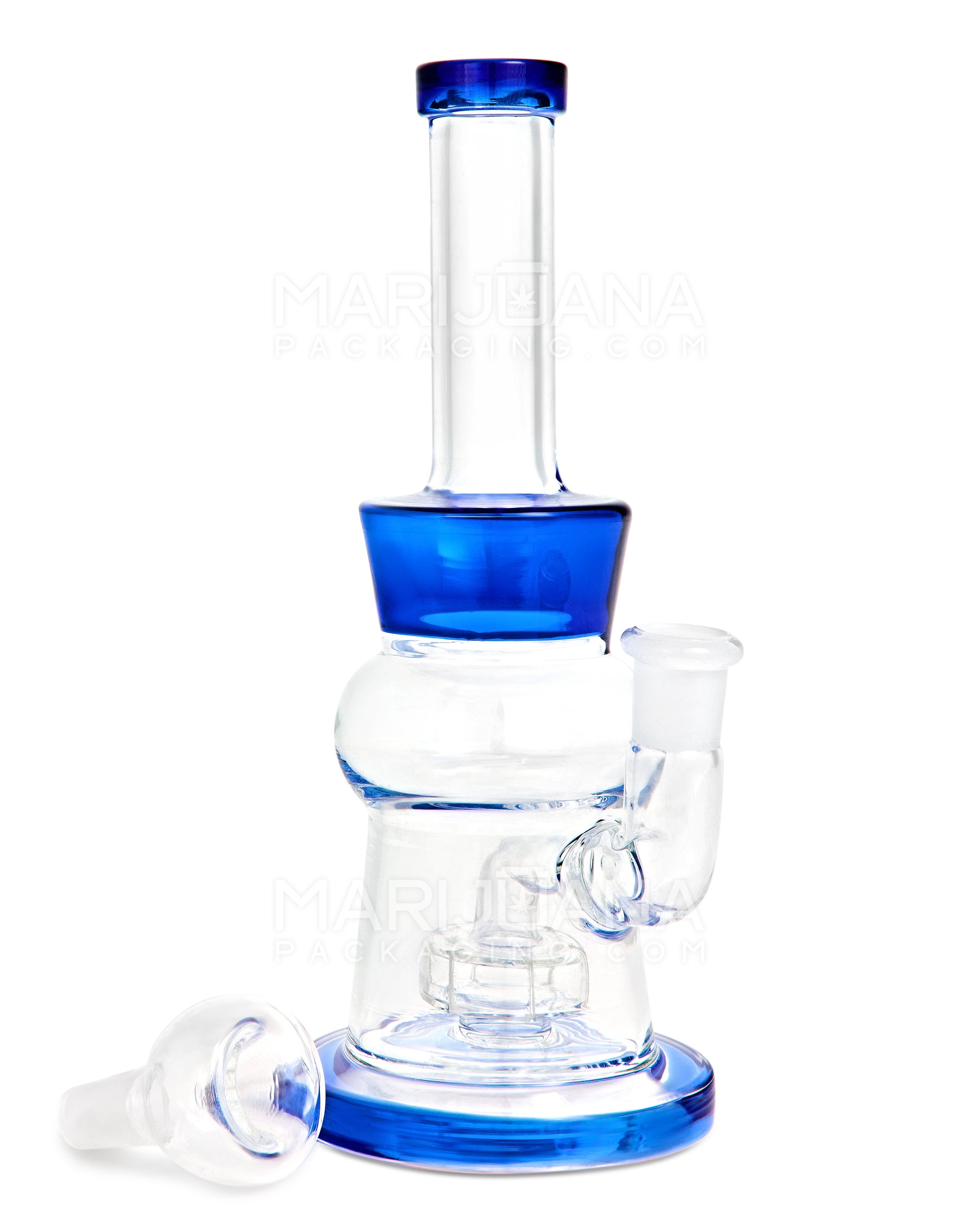 Straight Neck Showerhead Perc Glass Blunted Cone Water Pipe w/ Thick Base | 8in Tall - 14mm Bowl - Blue - 2
