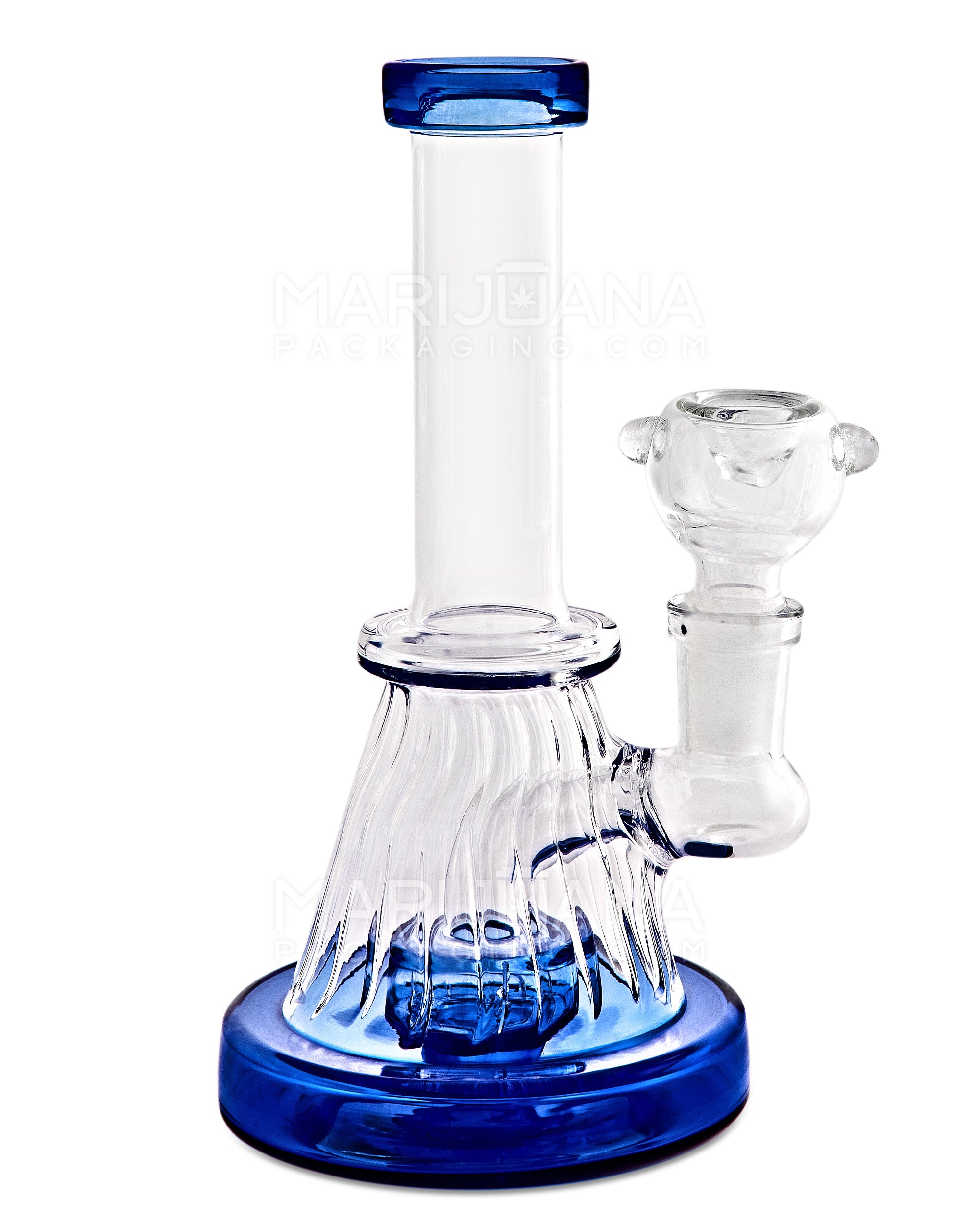 Straight Neck Showerhead Perc Ribbed Glass Beaker Water Pipe | 6in Tall - 14mm Bowl - Blue - 1