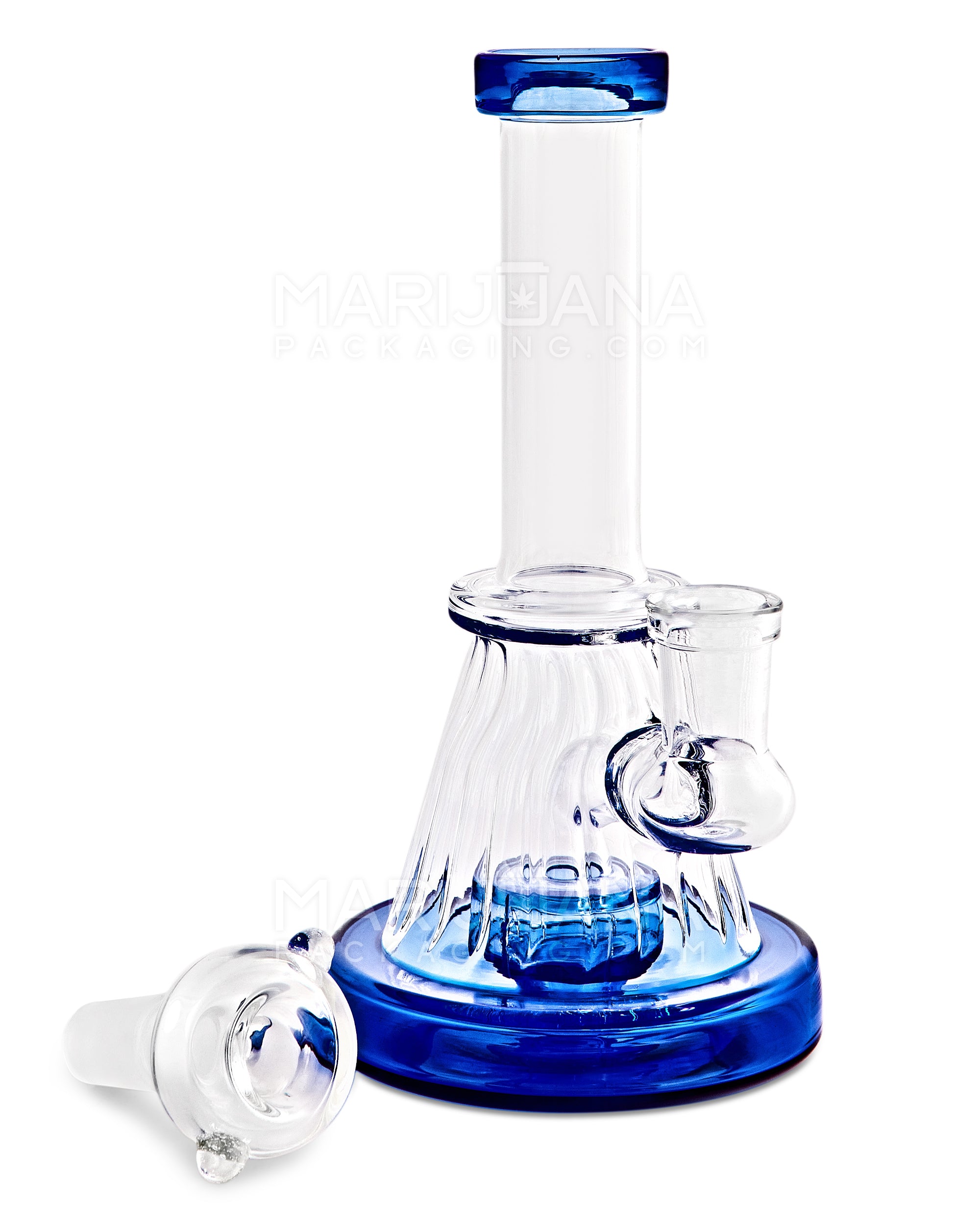 Straight Neck Showerhead Perc Ribbed Glass Beaker Water Pipe | 6in Tall - 14mm Bowl - Blue - 2