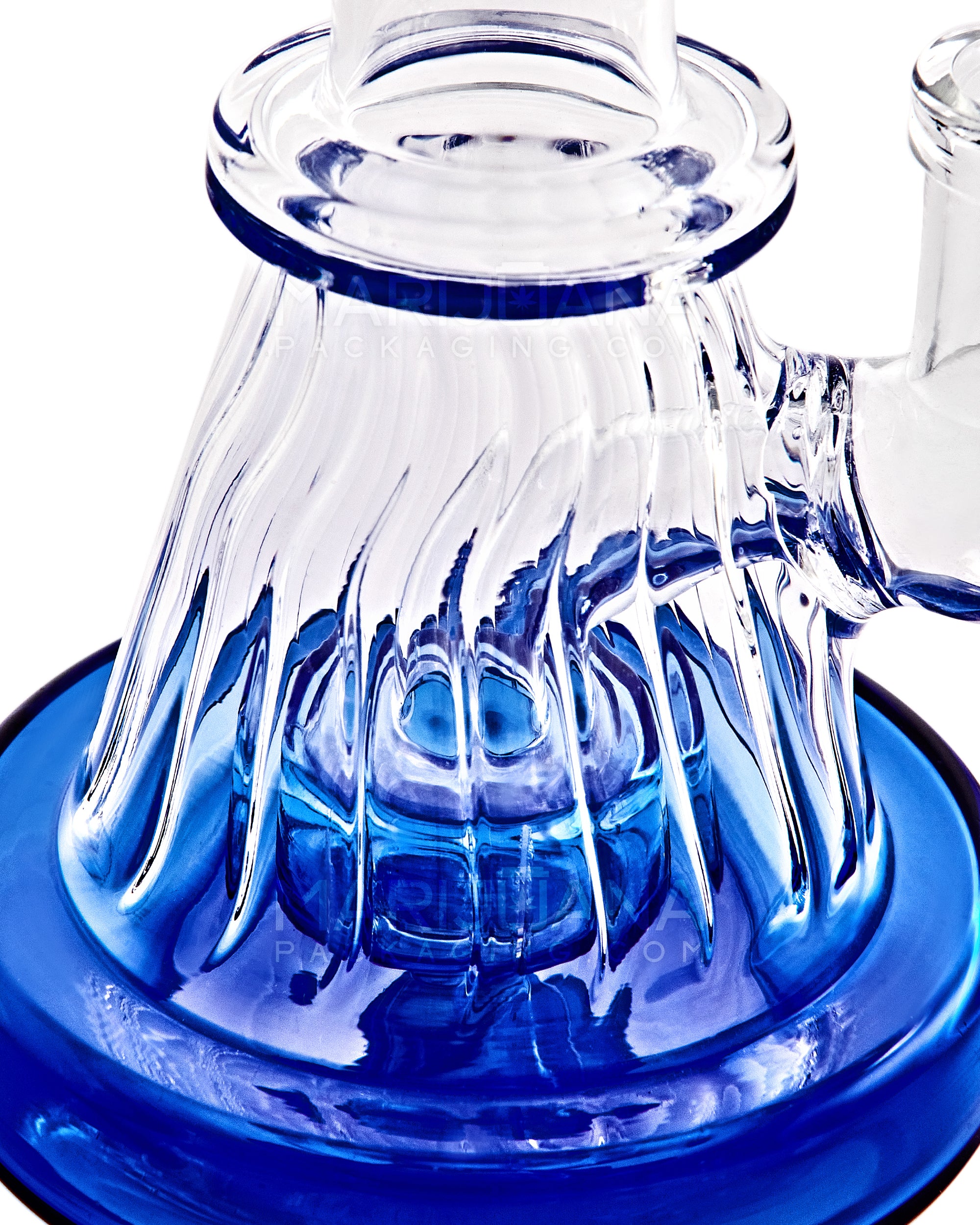 Straight Neck Showerhead Perc Ribbed Glass Beaker Water Pipe | 6in Tall - 14mm Bowl - Blue - 3