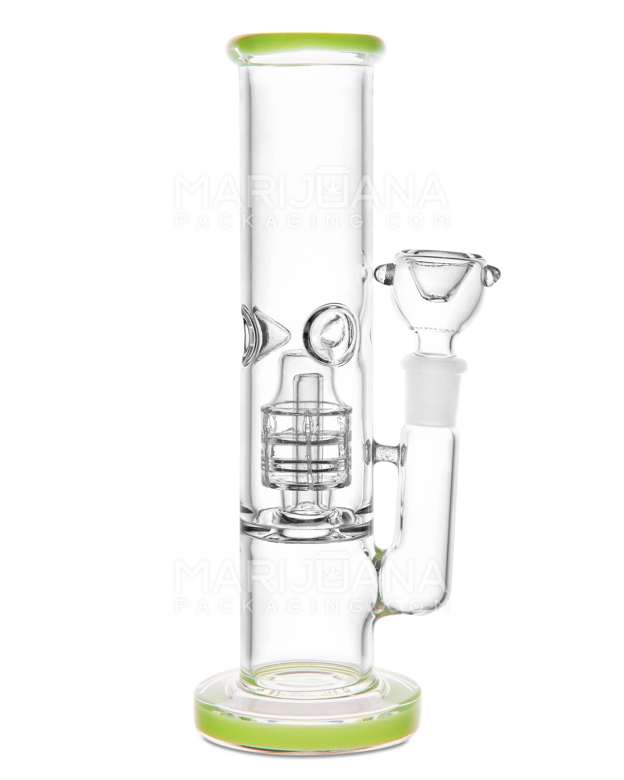 Double Chamber | Straight Neck Matrix Perc Glass Water Pipe w/ Ice Catcher & Thick Base | 8in Tall - 14mm Bowl - Slime - 1