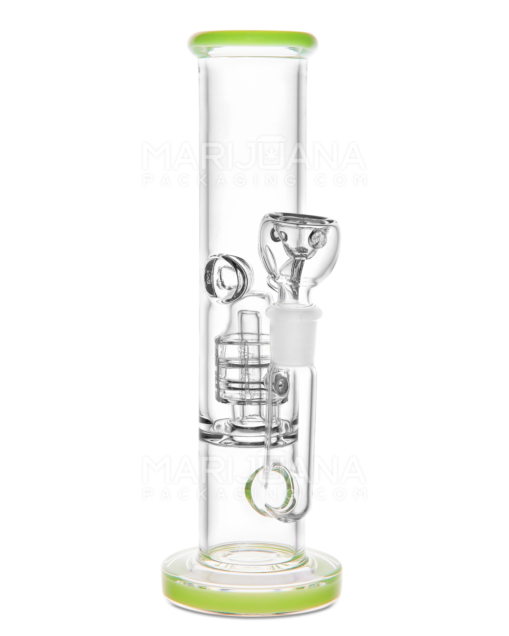 Double Chamber | Straight Neck Matrix Perc Glass Water Pipe w/ Ice Catcher & Thick Base | 8in Tall - 14mm Bowl - Slime - 4