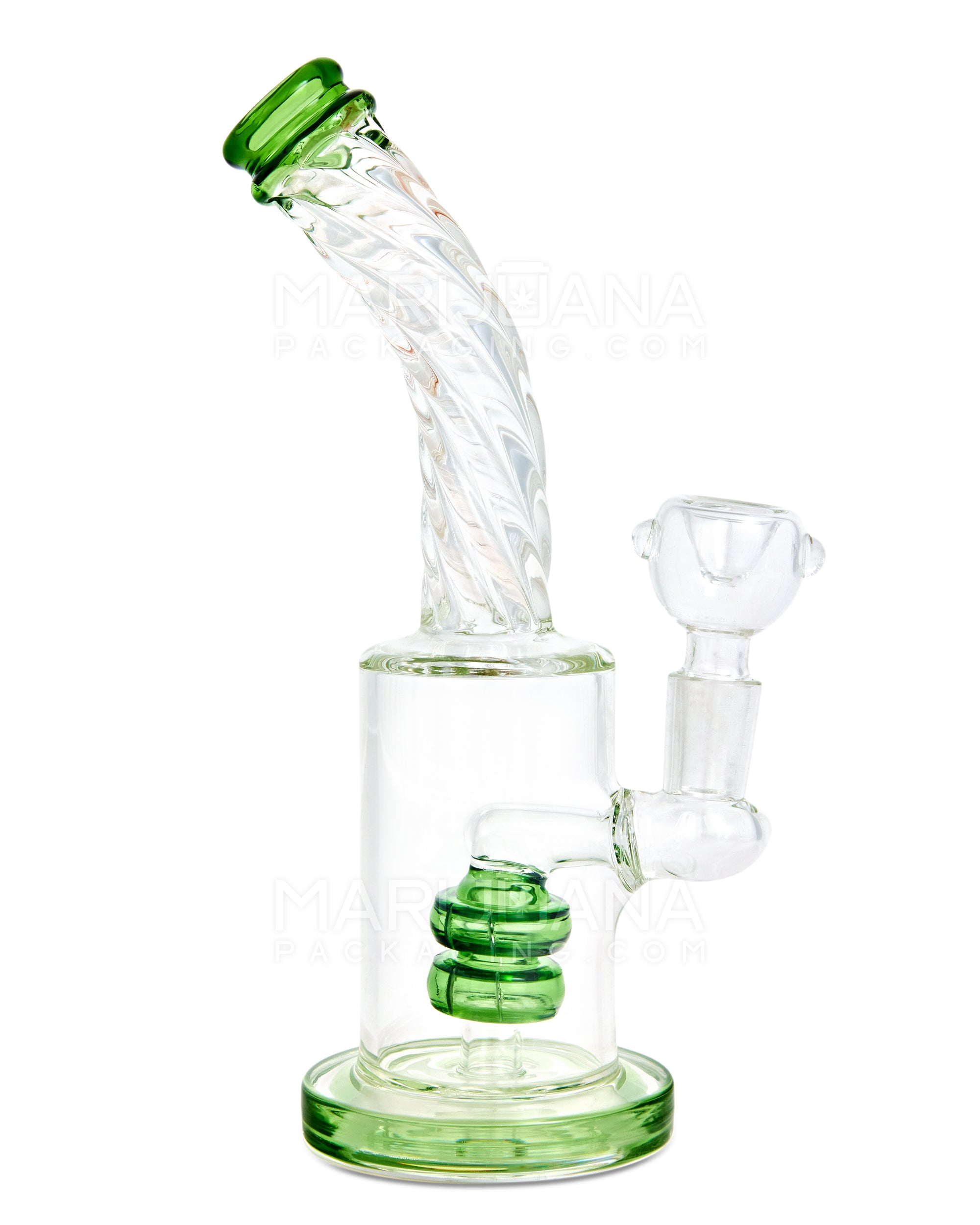 Spiral Neck Matrix Perc Glass Water Pipe w/ Thick Base | 8in Tall - 14mm Bowl - Green - 1