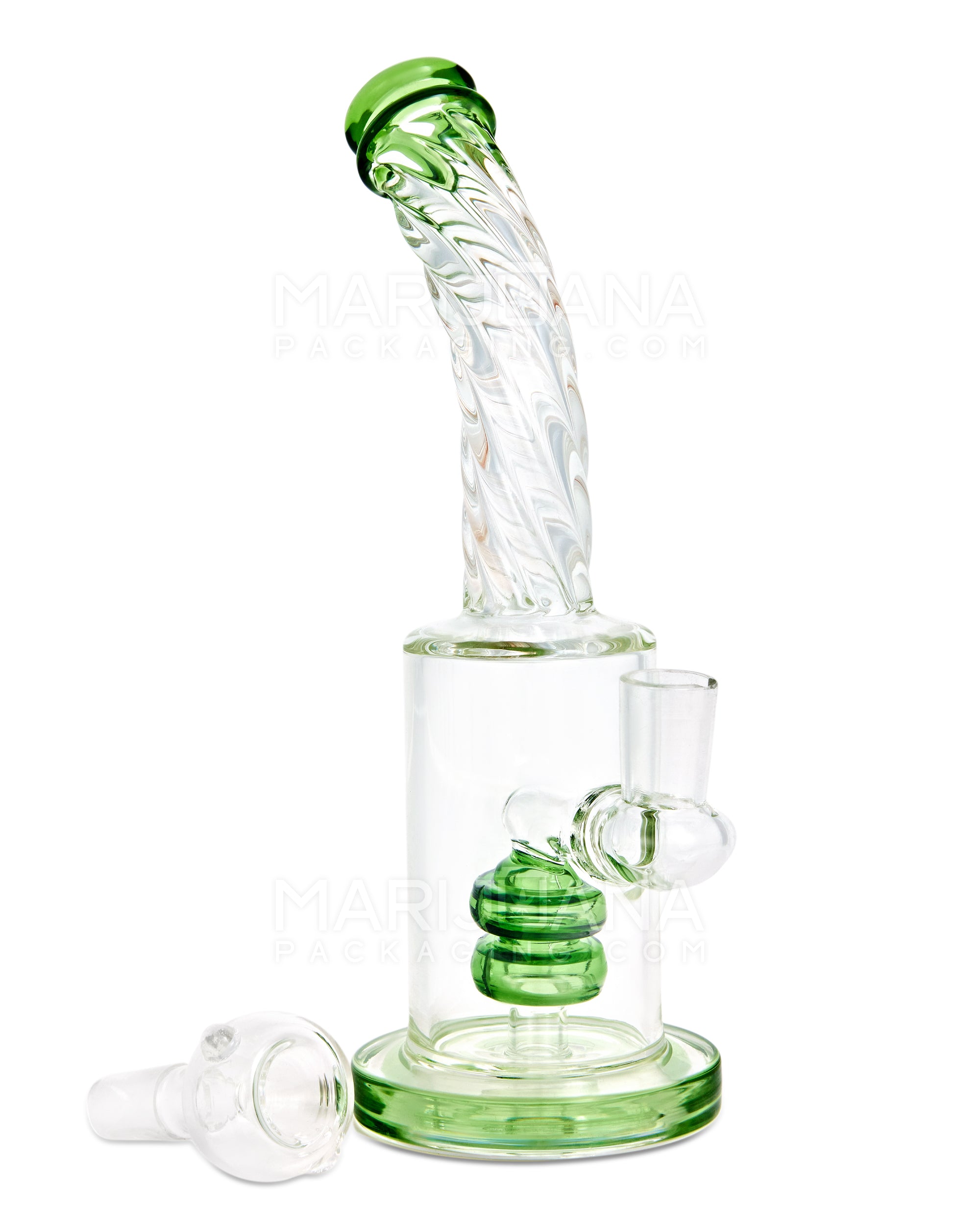 Spiral Neck Matrix Perc Glass Water Pipe w/ Thick Base | 8in Tall - 14mm Bowl - Green - 2