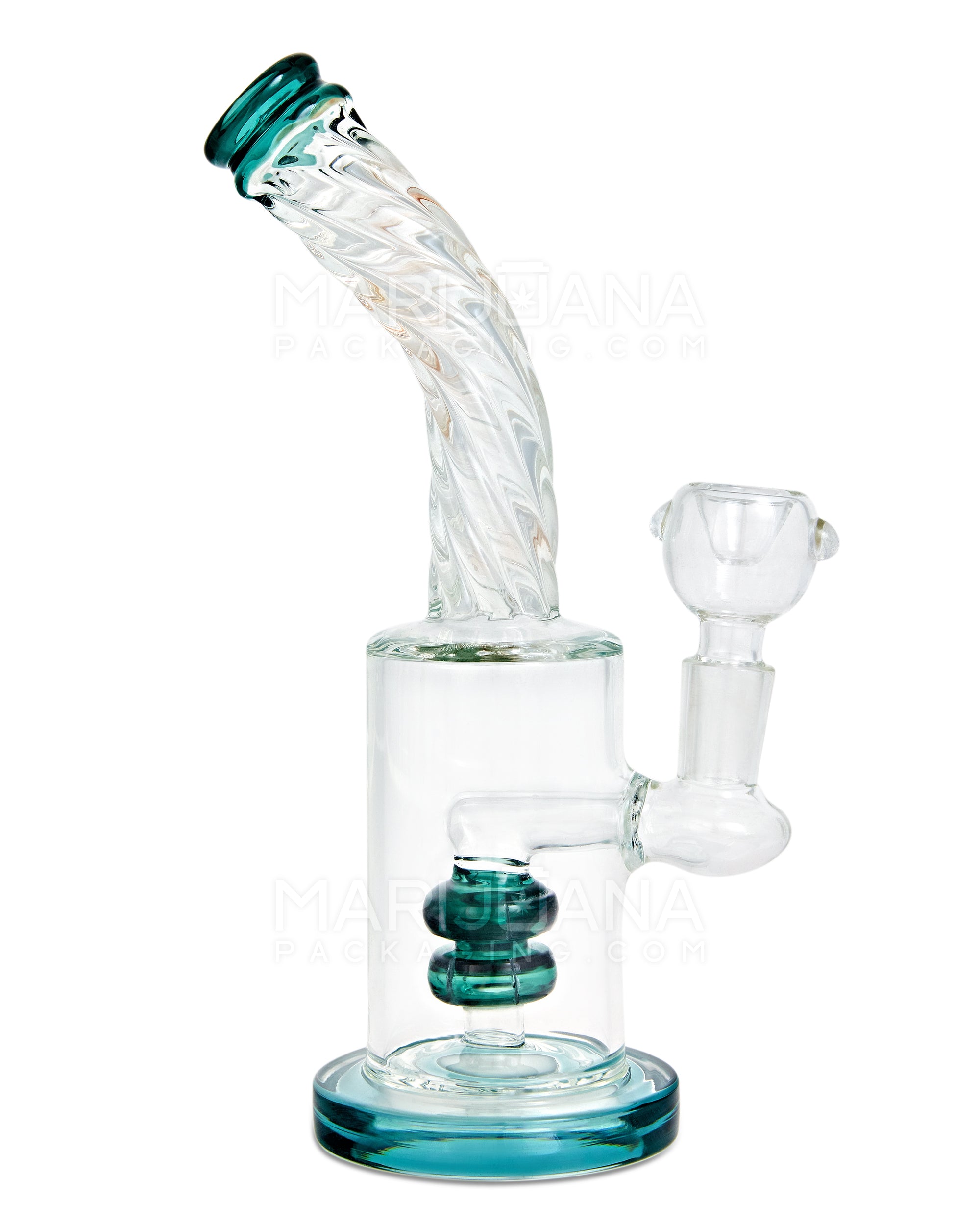 Spiral Neck Matrix Perc Glass Water Pipe w/ Thick Base | 8in Tall - 14mm Bowl - Teal - 1
