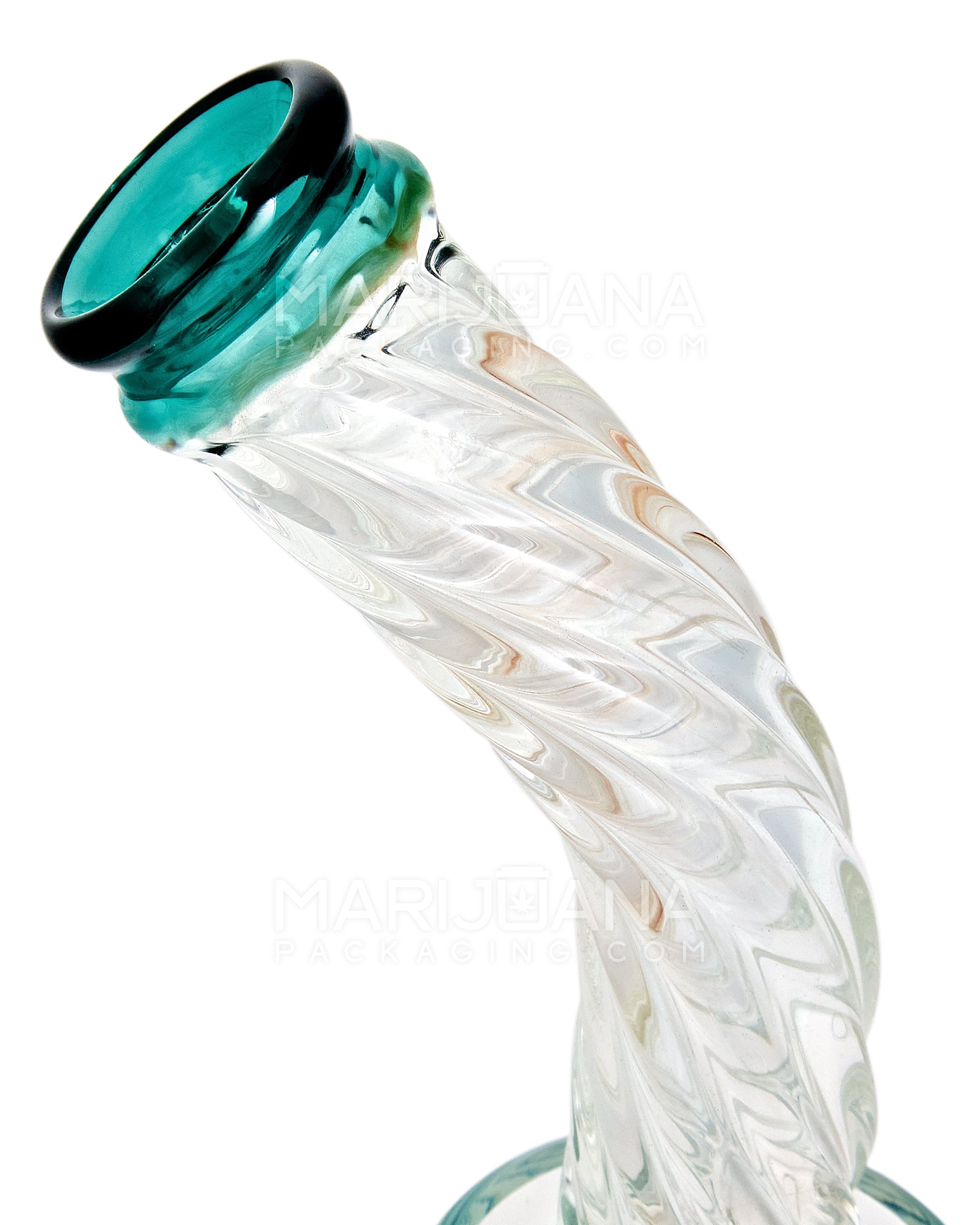 Spiral Neck Matrix Perc Glass Water Pipe w/ Thick Base | 8in Tall - 14mm Bowl - Teal - 4