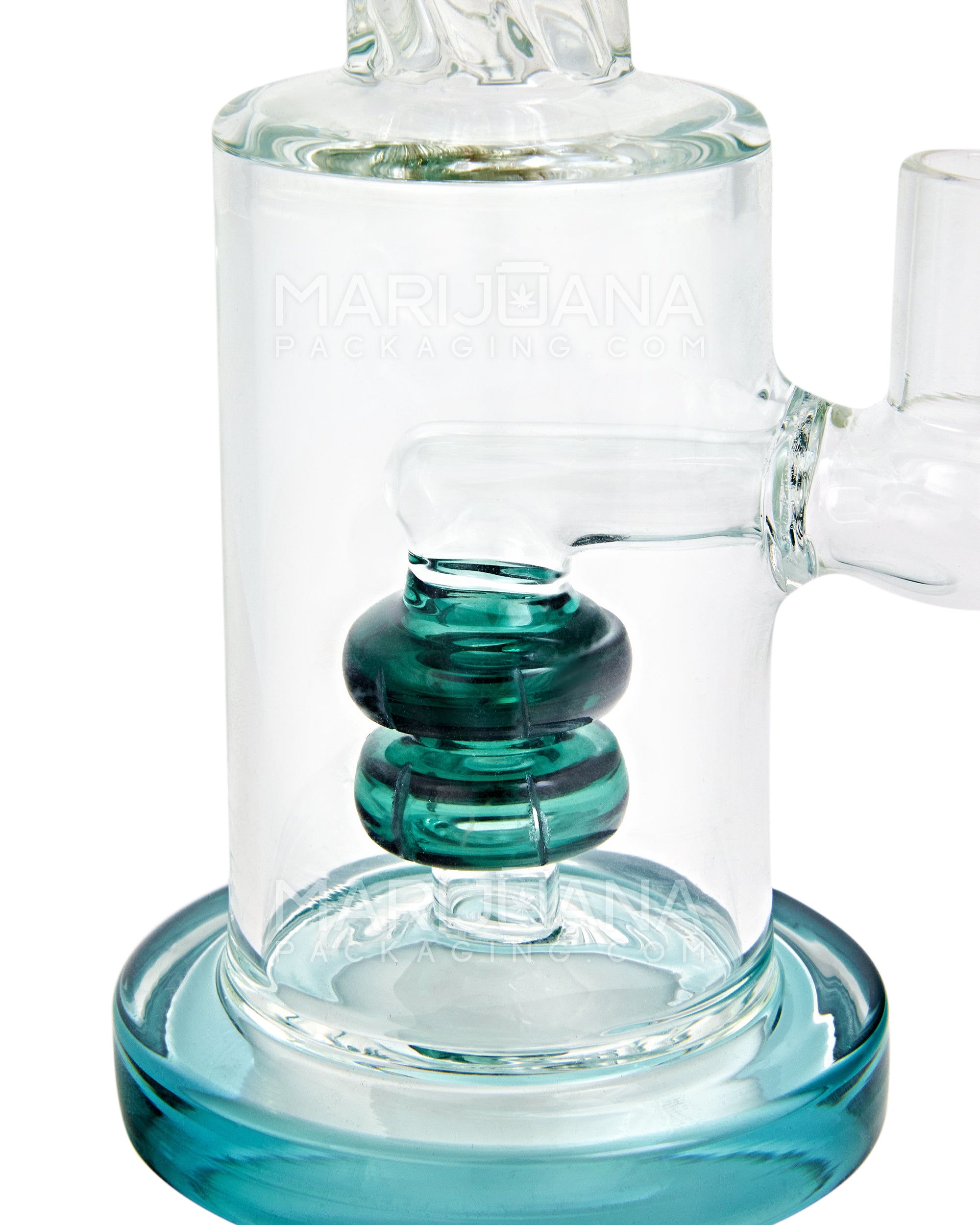 Spiral Neck Matrix Perc Glass Water Pipe w/ Thick Base | 8in Tall - 14mm Bowl - Teal - 3