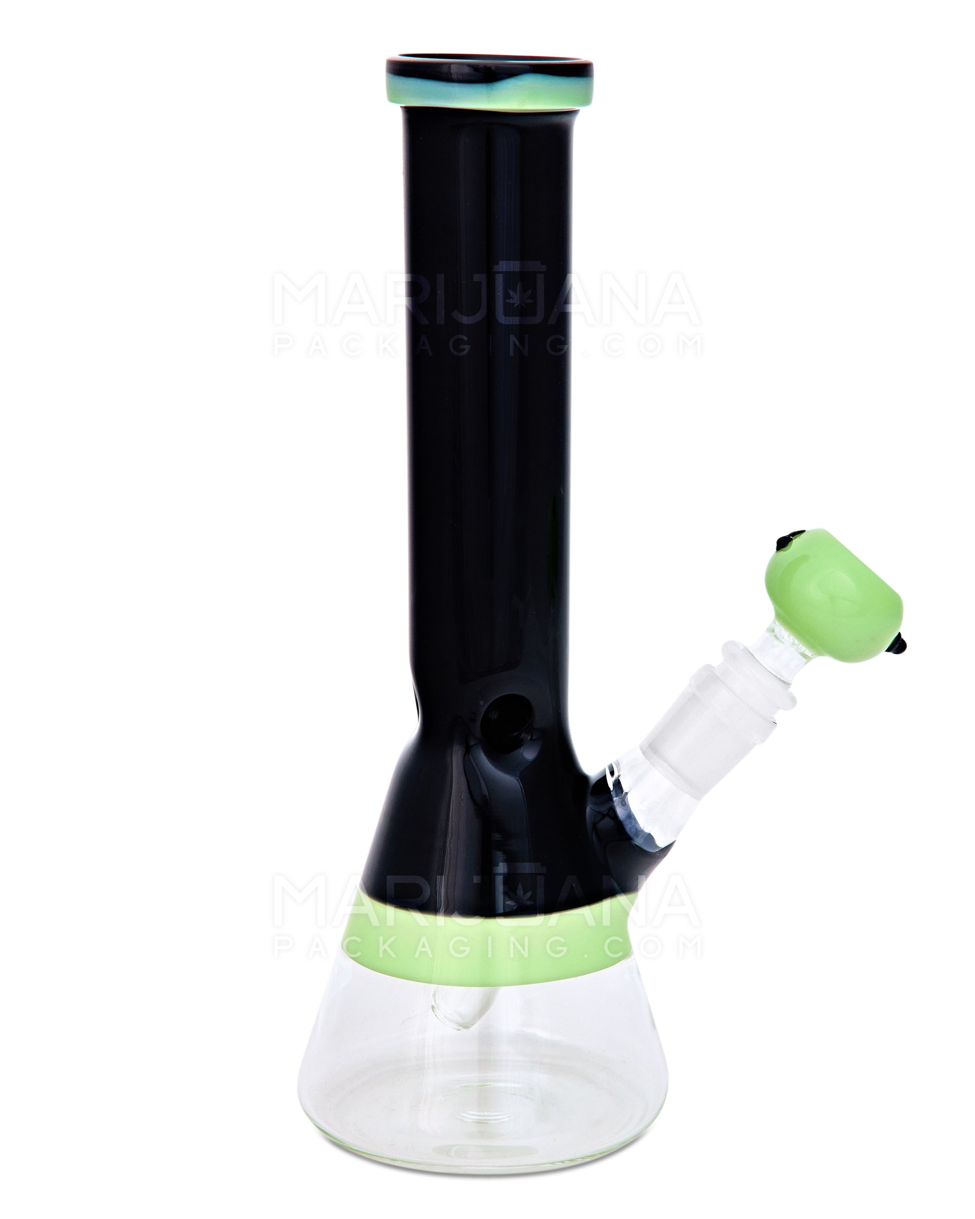Painted Straight Neck Diffused Downstem Glass Beaker Water Pipe | 10in Tall - 14mm Bowl - Slime & Black - 1