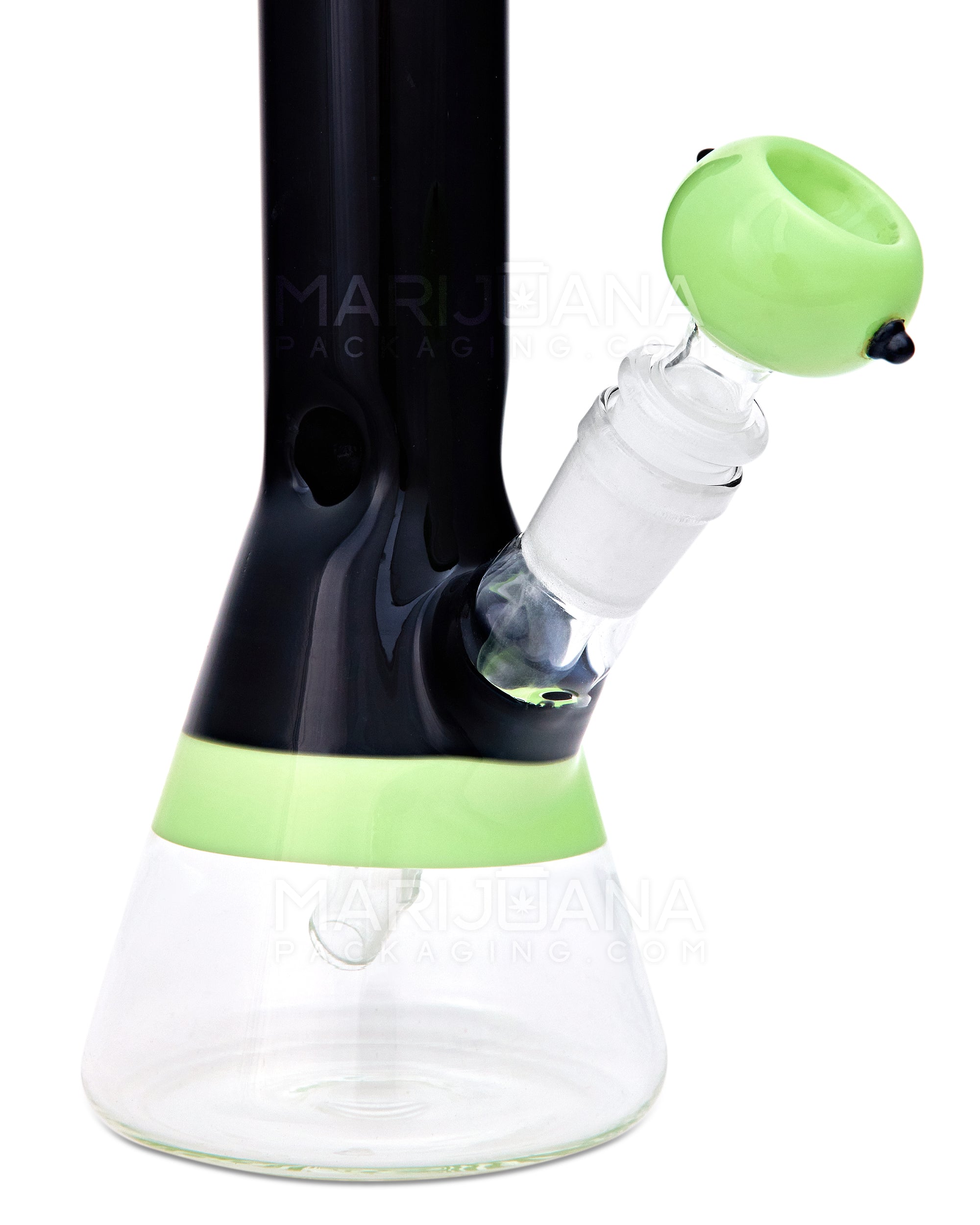 Painted Straight Neck Diffused Downstem Glass Beaker Water Pipe | 10in Tall - 14mm Bowl - Slime & Black - 3
