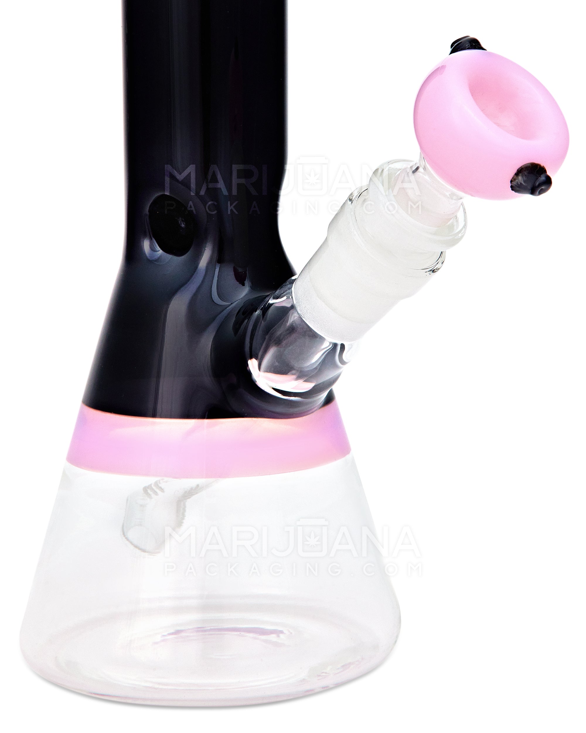 Painted Straight Neck Diffused Downstem Glass Beaker Water Pipe | 10in Tall - 14mm Bowl - Pink & Black - 3