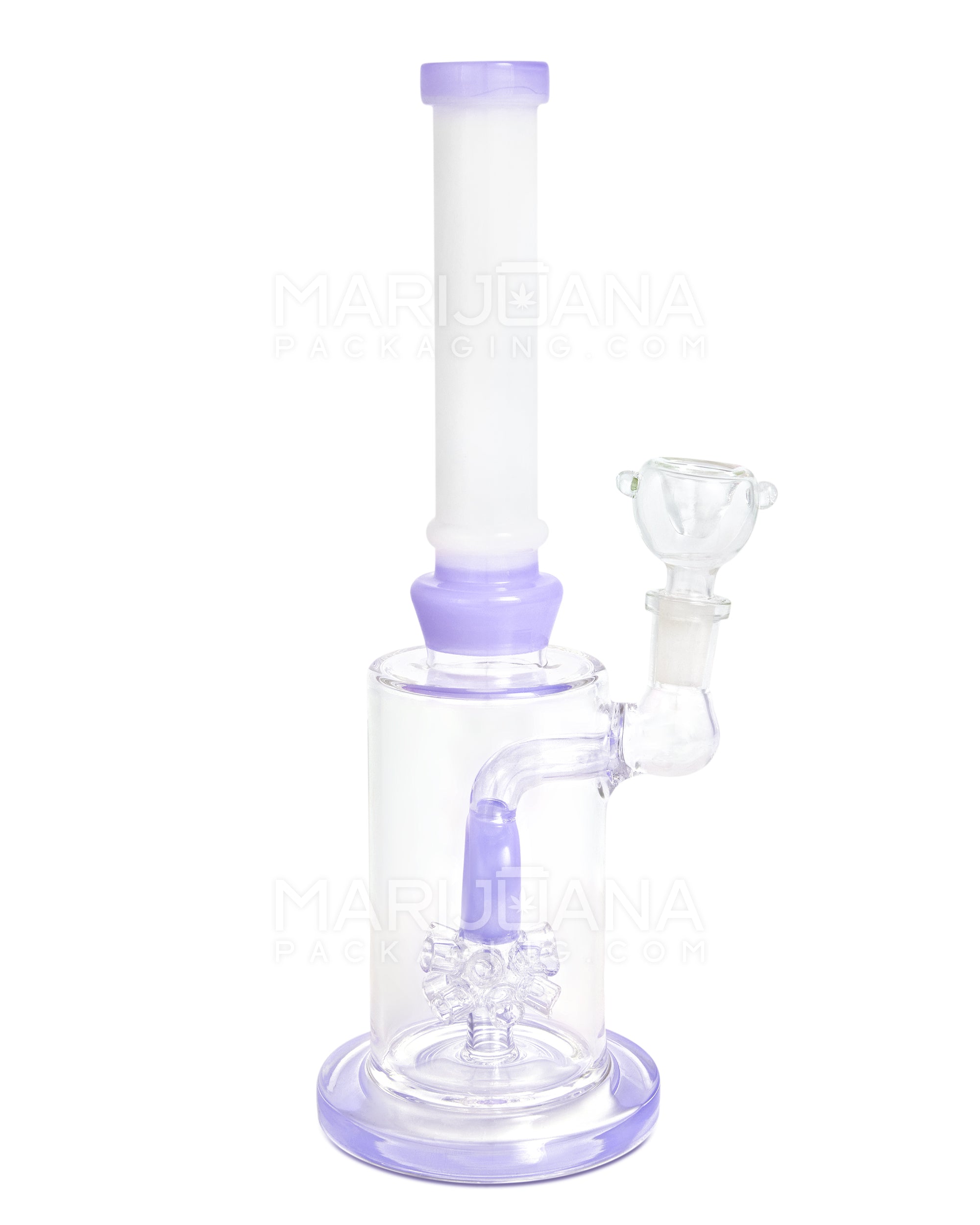 Straight Neck Atomic Donut Perc Glass Water Pipe w/ Thick Base | 10.5in Tall - 14mm Bowl - Milky Purple - 1