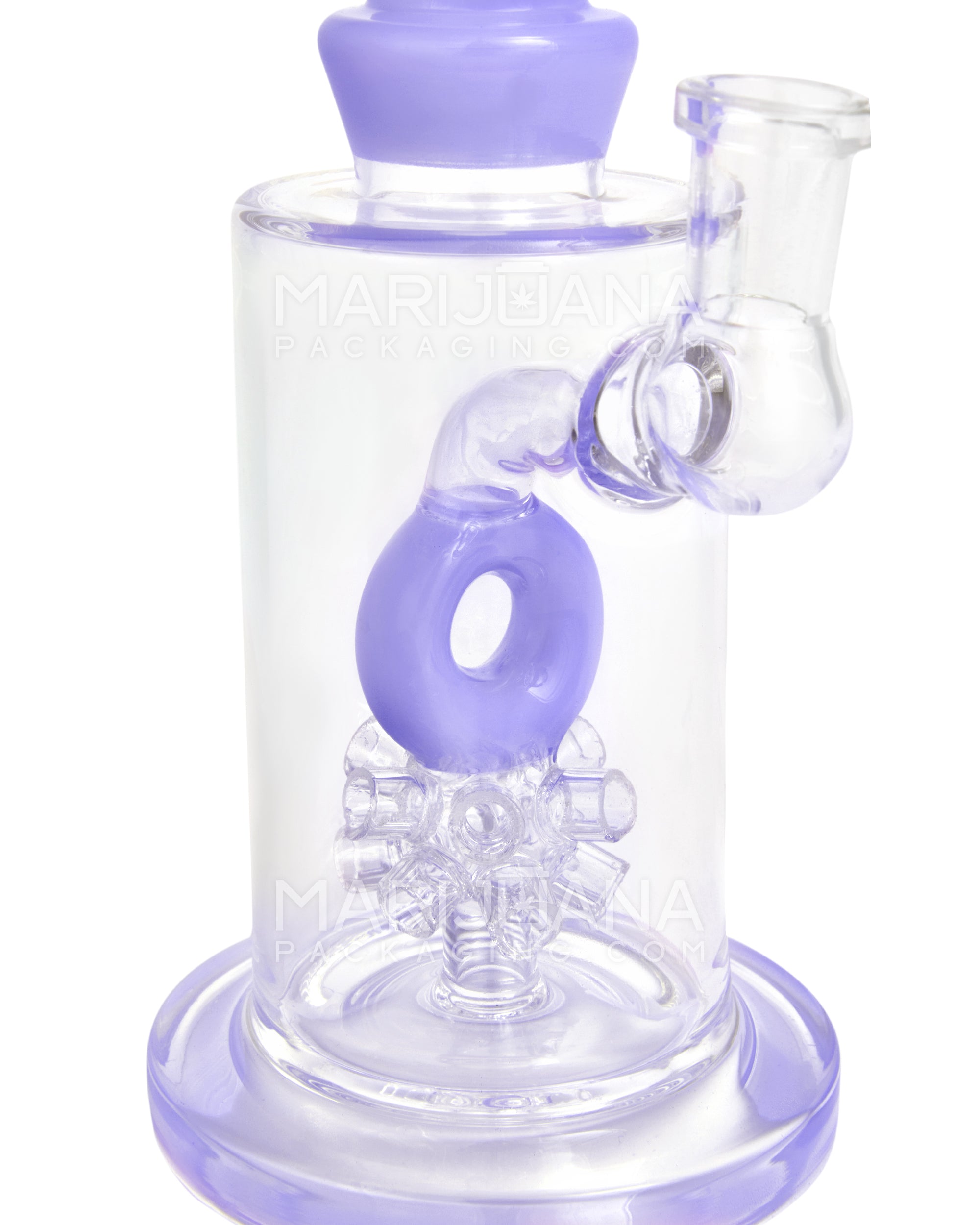 Straight Neck Atomic Donut Perc Glass Water Pipe w/ Thick Base | 10.5in Tall - 14mm Bowl - Milky Purple - 3