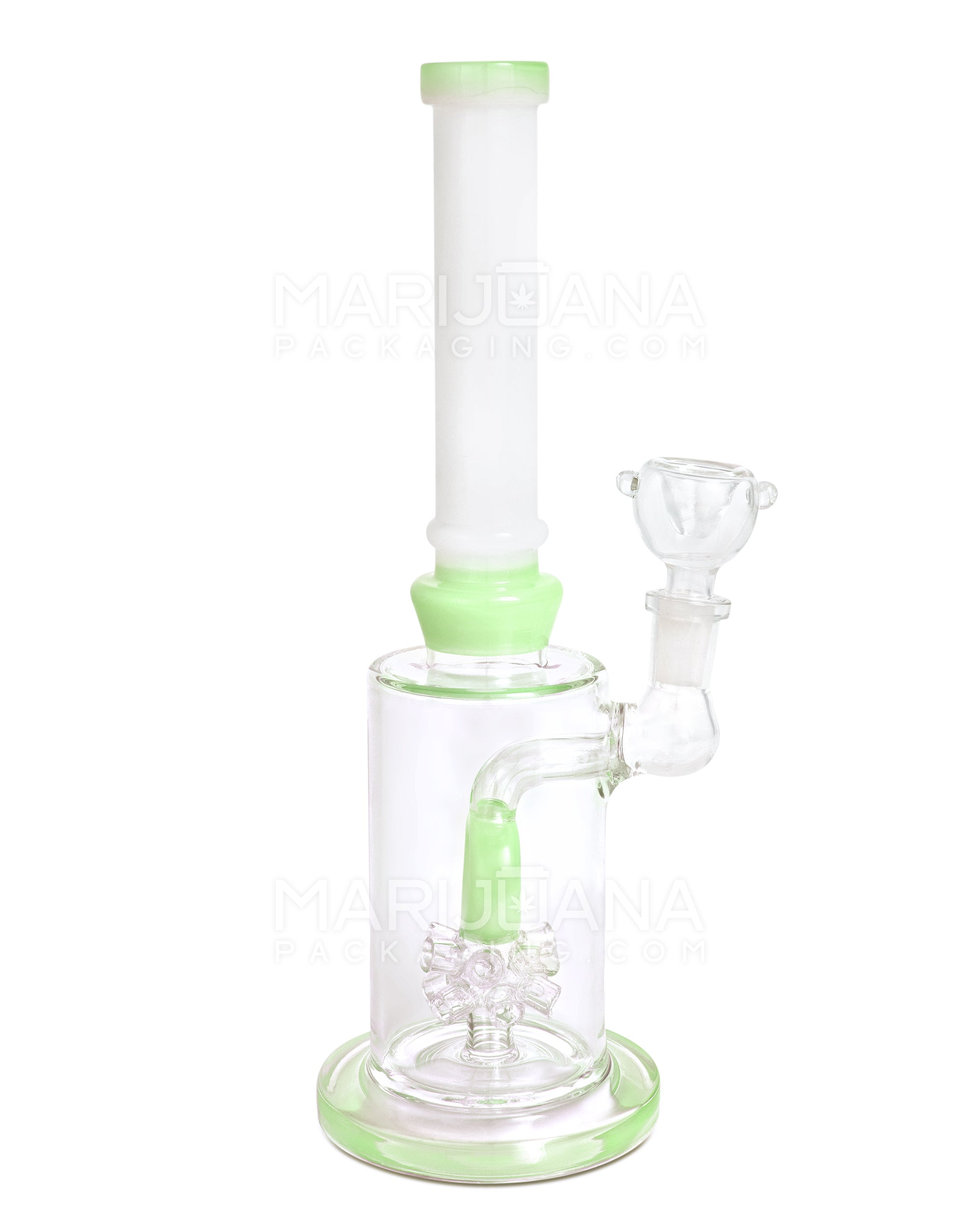 Straight Neck Atomic Donut Perc Glass Water Pipe w/ Thick Base | 10.5in Tall - 14mm Bowl - Slime - 1