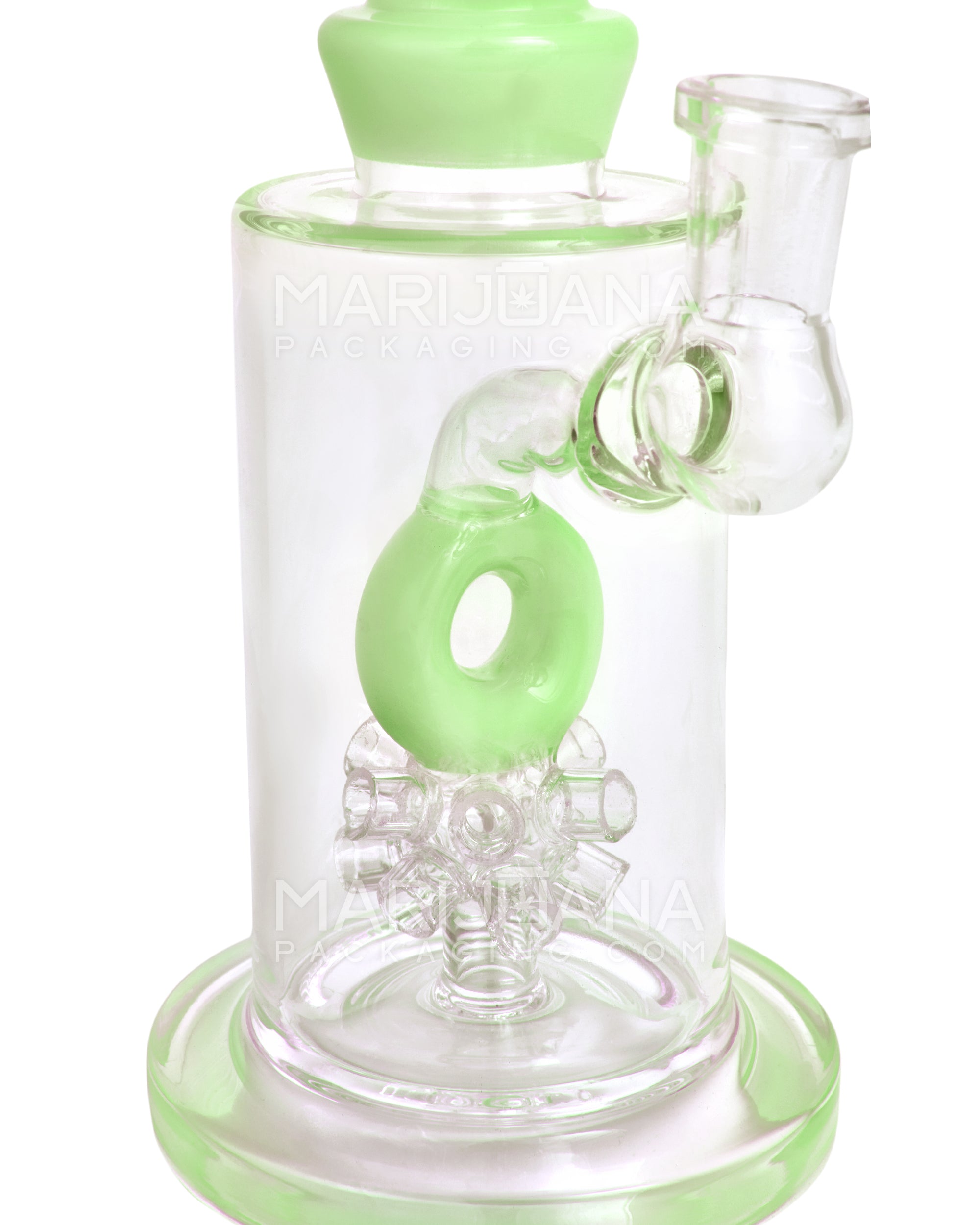 Straight Neck Atomic Donut Perc Glass Water Pipe w/ Thick Base | 10.5in Tall - 14mm Bowl - Slime - 3