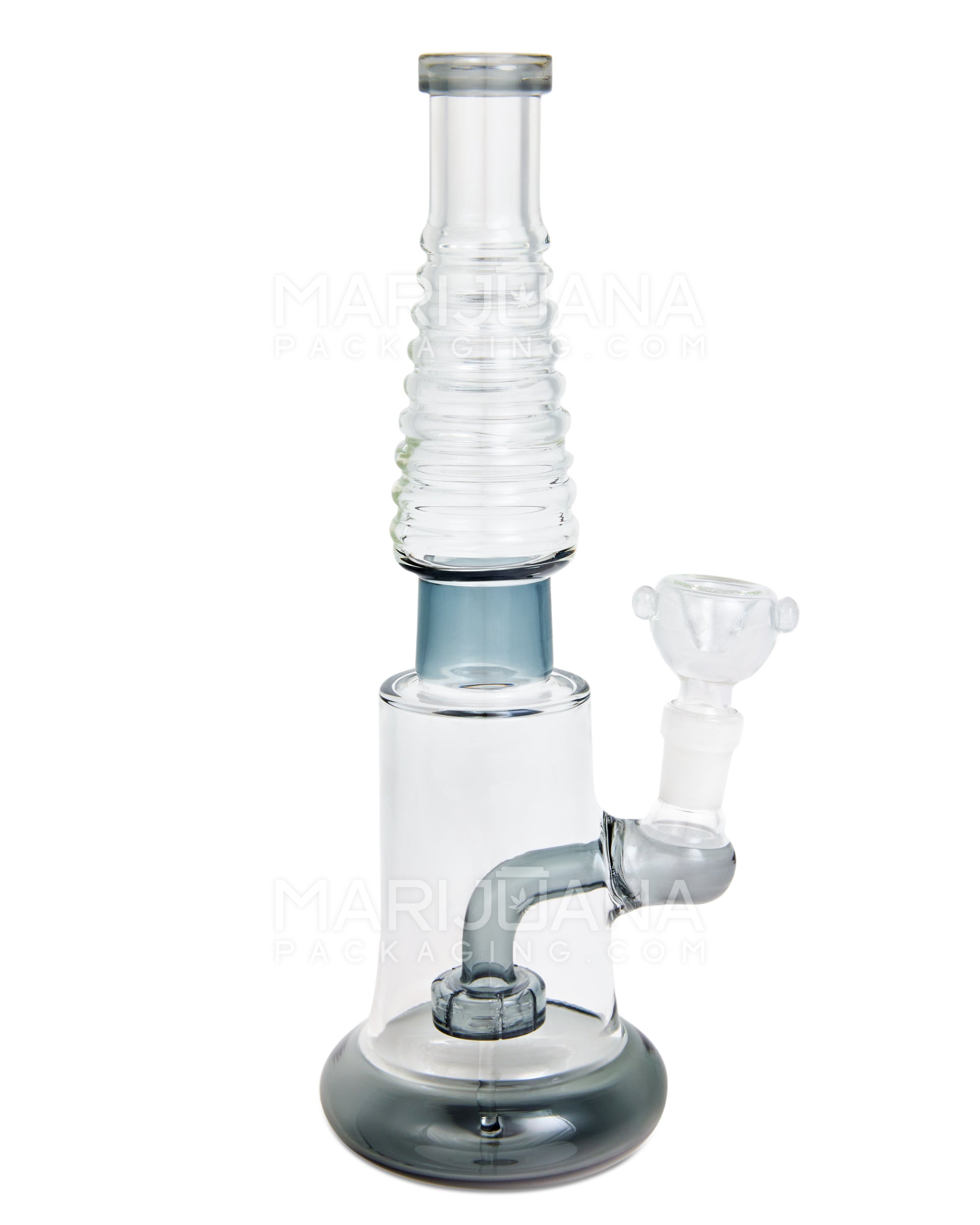 Ribbed Neck Showerhead Perc Glass Water Pipe w/ Donut Base | 10in Tall - 14mm Bowl - Smoke - 1