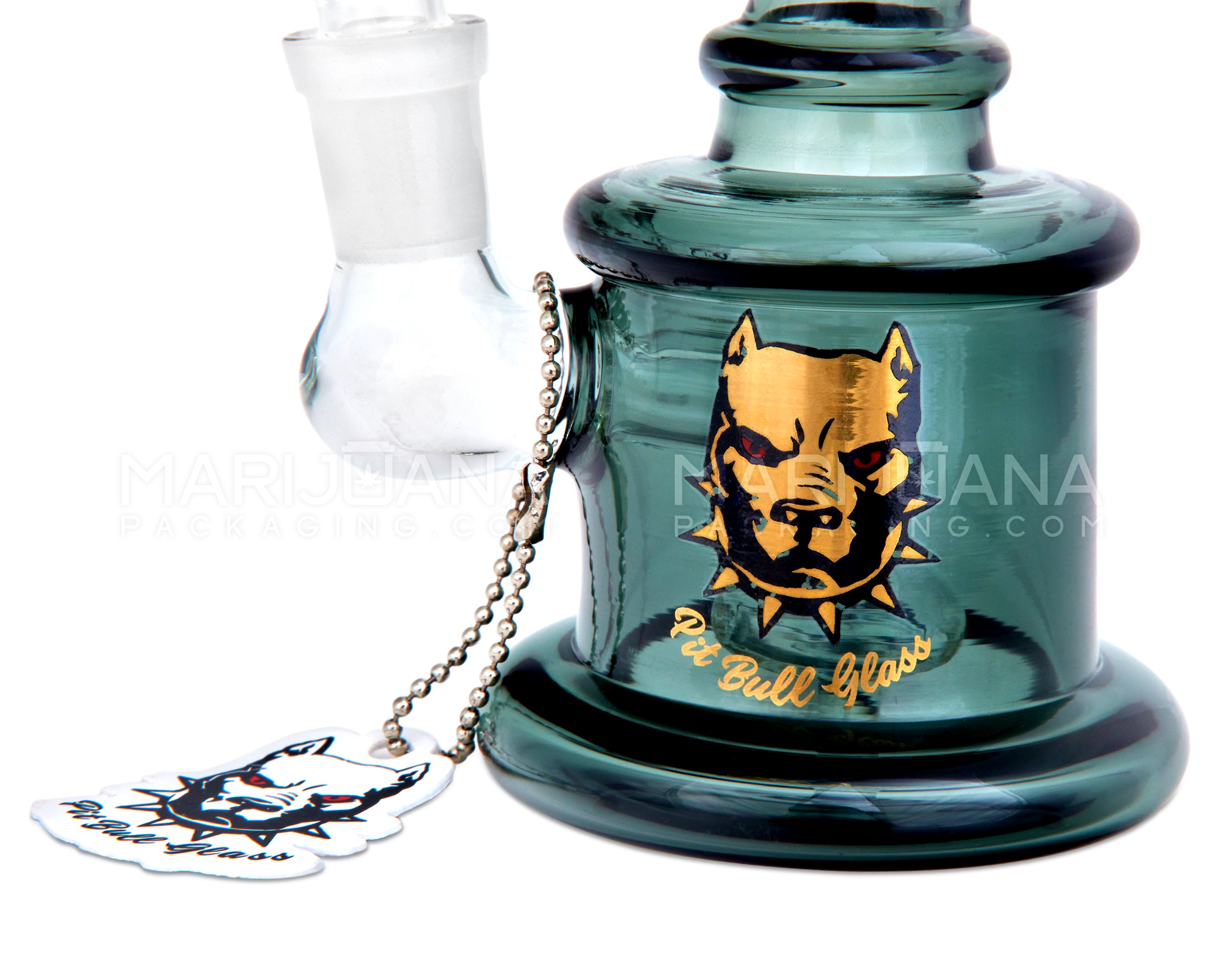 PIT BULL | Ringed Bent Neck Circ Perc Glass Water Pipe w/ Thick Base | 6.5in Tall - 14mm Bowl - Smoked Teal - 3