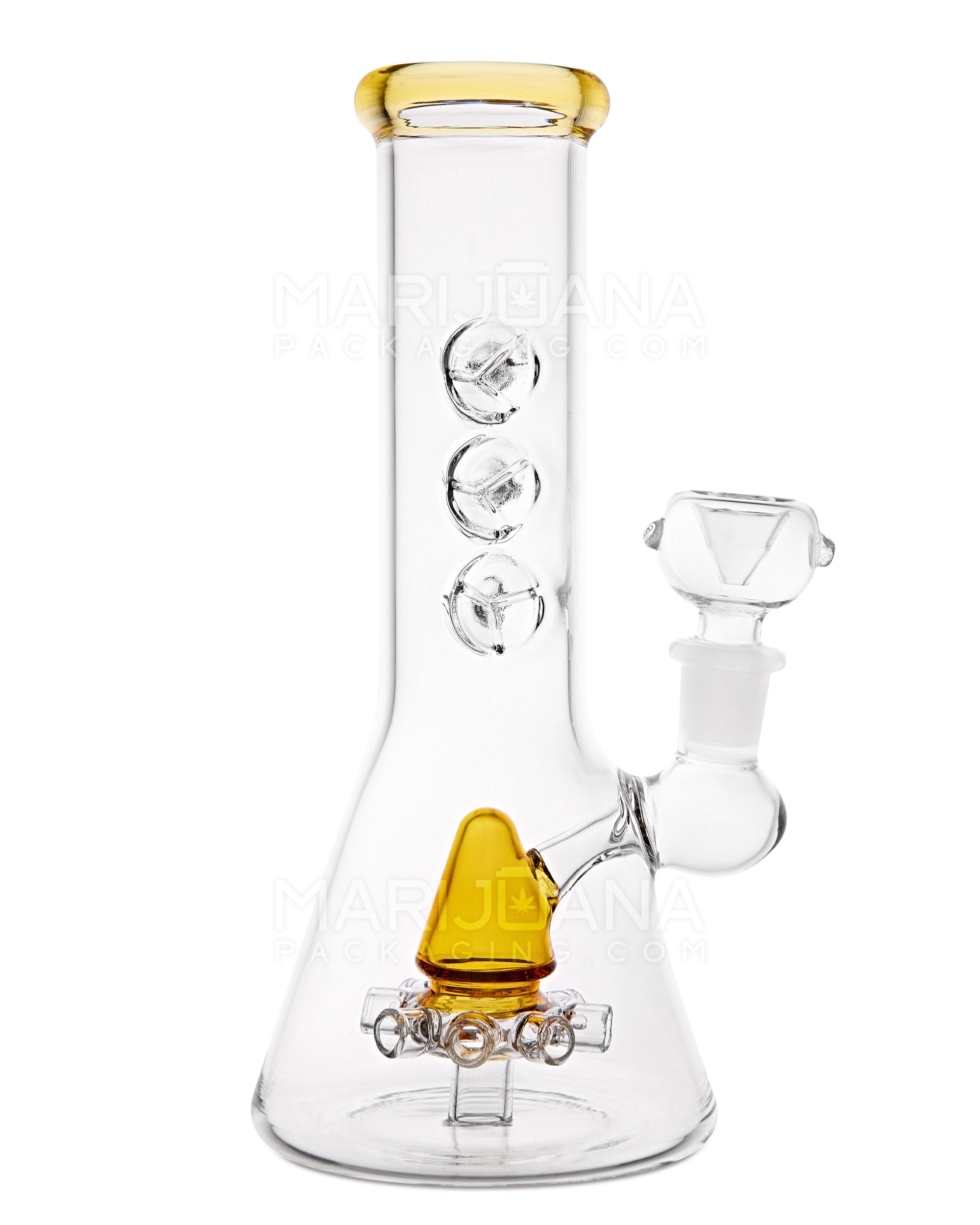 Straight Neck Atomic Perc Glass Beaker Water Pipe w/ Ice Catcher | 10in Tall - 14mm Bowl - Amber - 1