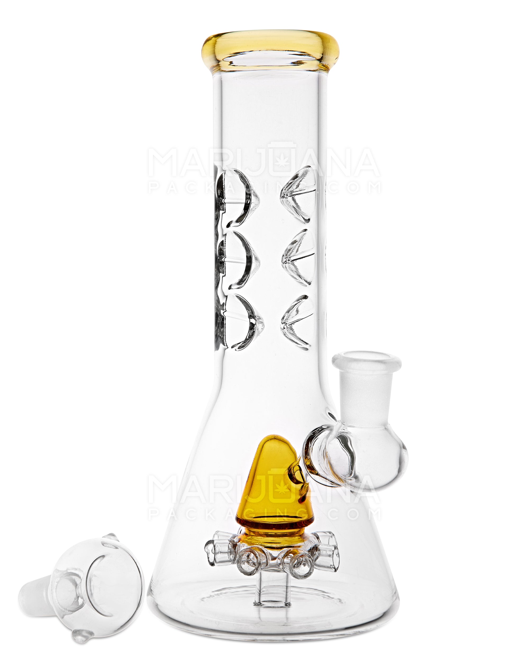 Straight Neck Atomic Perc Glass Beaker Water Pipe w/ Ice Catcher | 10in Tall - 14mm Bowl - Amber - 2