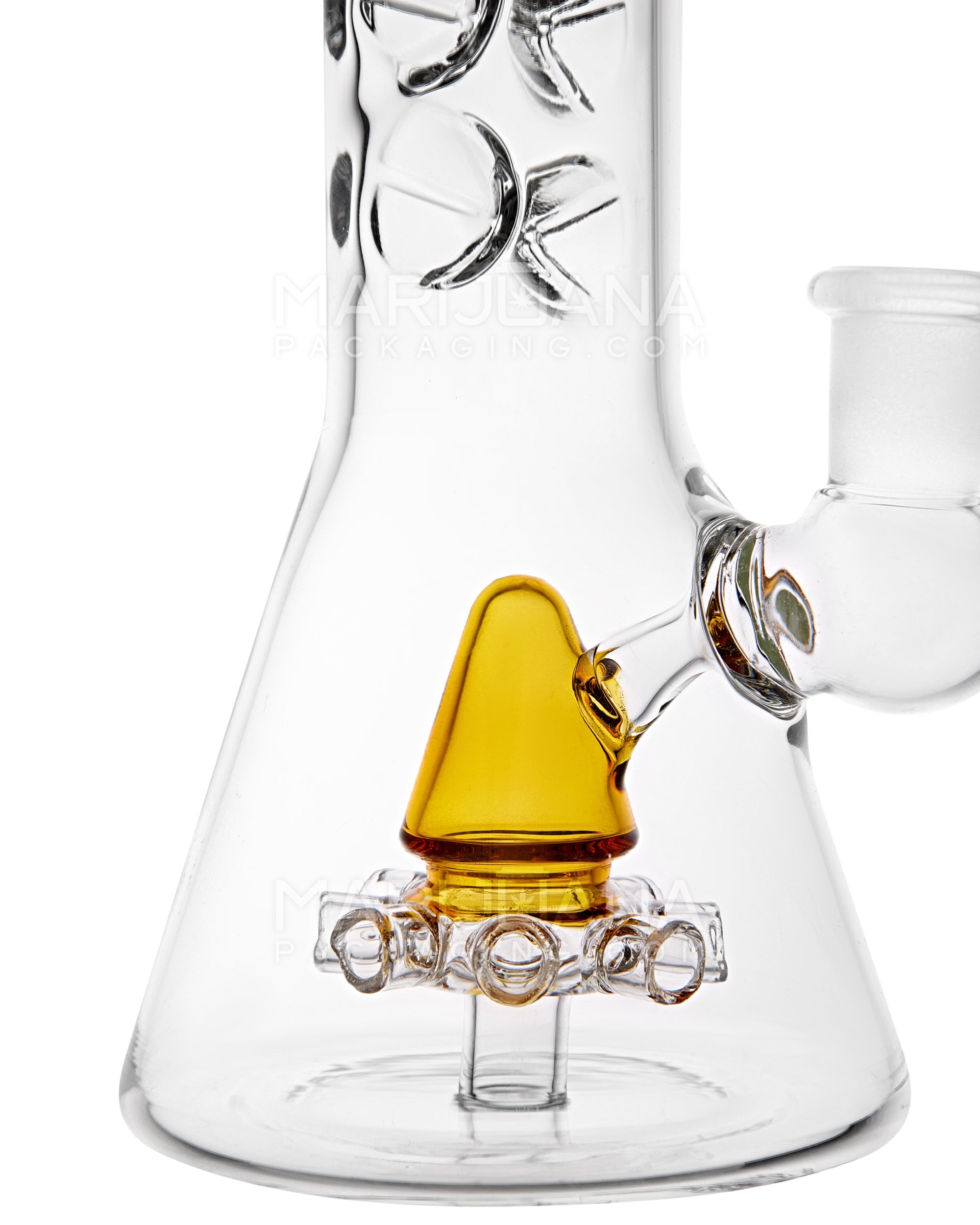 Straight Neck Atomic Perc Glass Beaker Water Pipe w/ Ice Catcher | 10in Tall - 14mm Bowl - Amber - 3