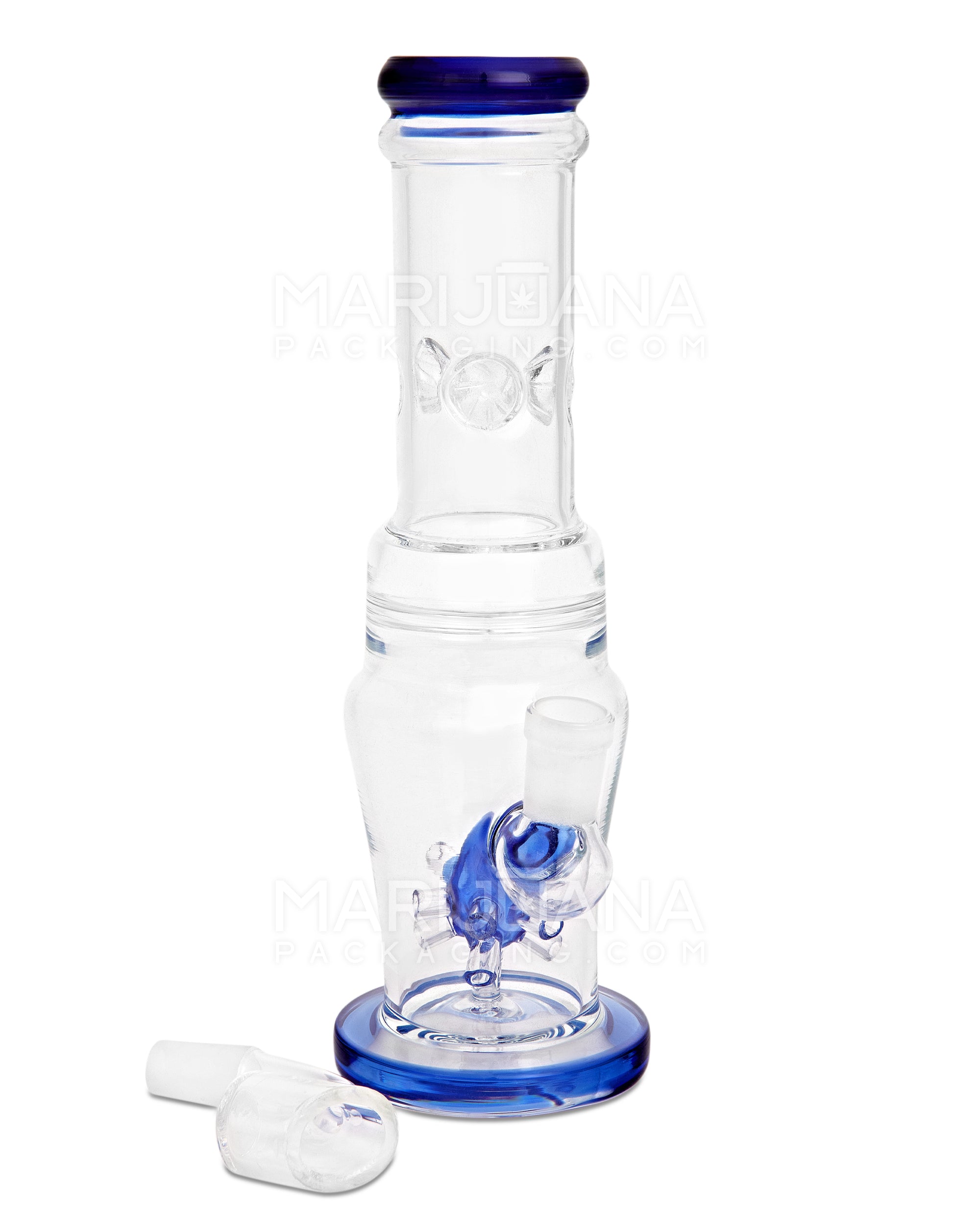 Straight Neck Atomic Perc Dab Rig w/ Ice Catcher & Thick Base | 10in Tall - 14mm Banger - Blue - 2