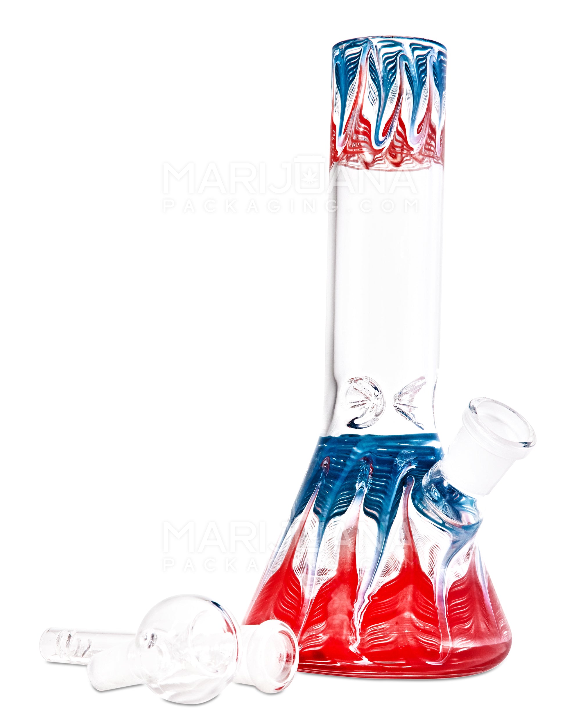 Straight Neck Raked Thick Glass Beaker Water Pipe w/ Ice Catcher | 8in Tall - 14mm Bowl - Assorted - 2