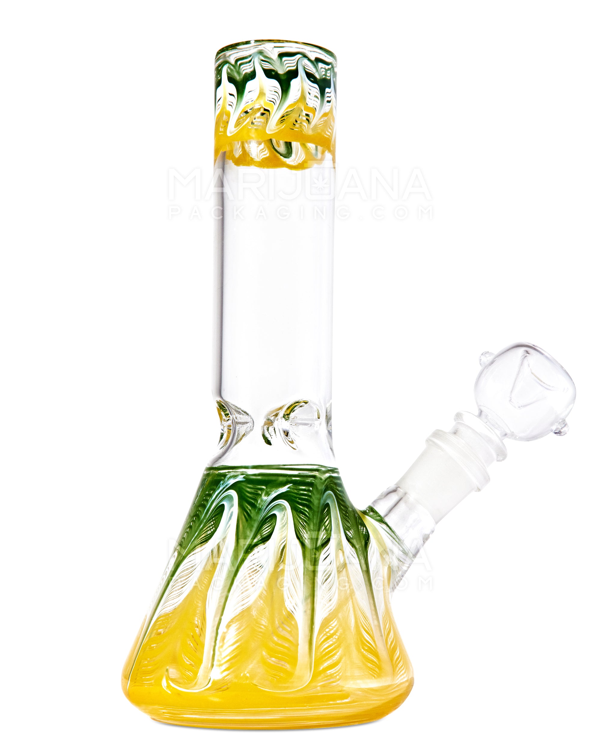 Straight Neck Raked Thick Glass Beaker Water Pipe w/ Ice Catcher | 8in Tall - 14mm Bowl - Assorted - 7