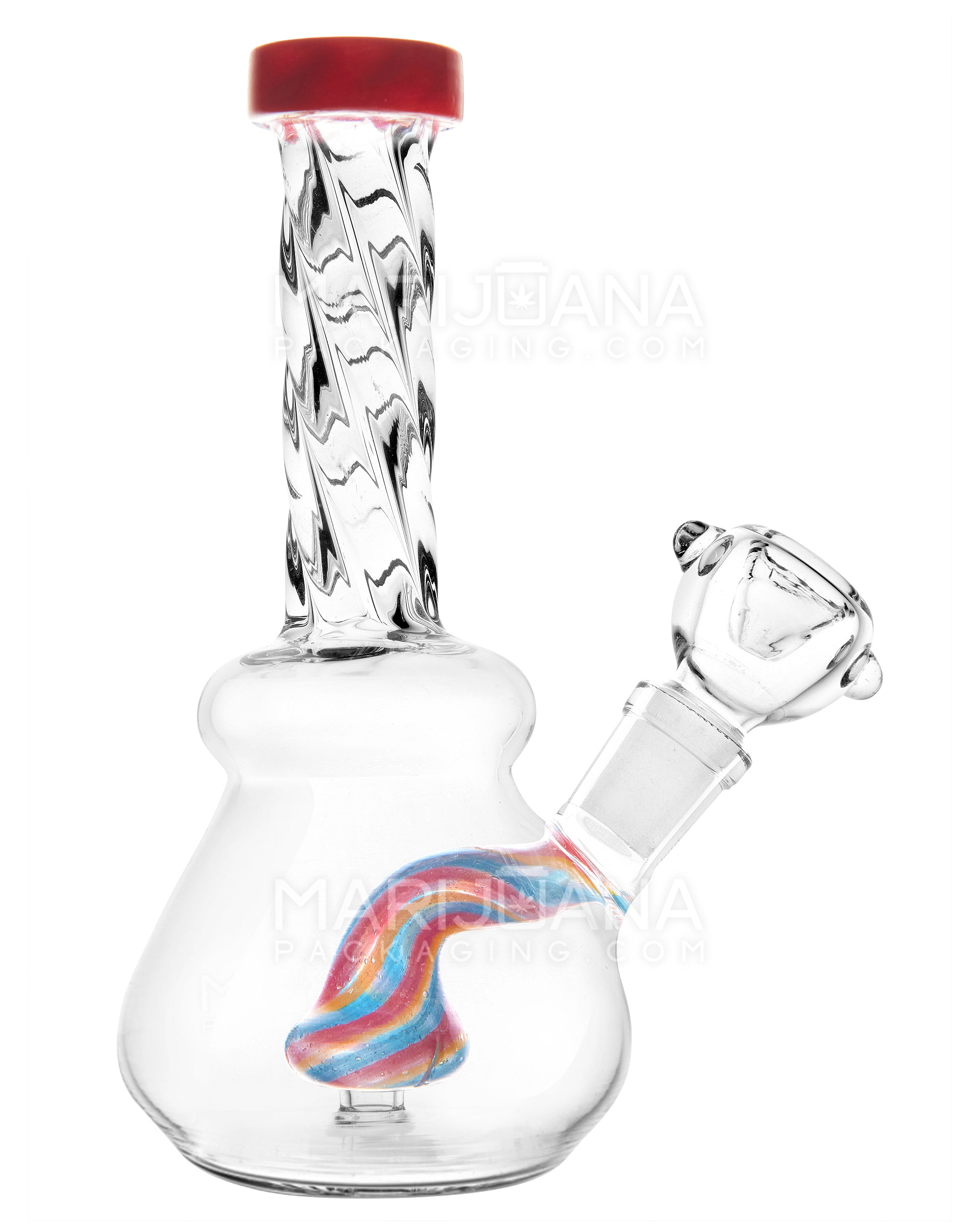 Spiral Neck Painted Circ Perc Glass Beaker Water Pipe | 6in Tall - 14mm Bowl - Red - 1
