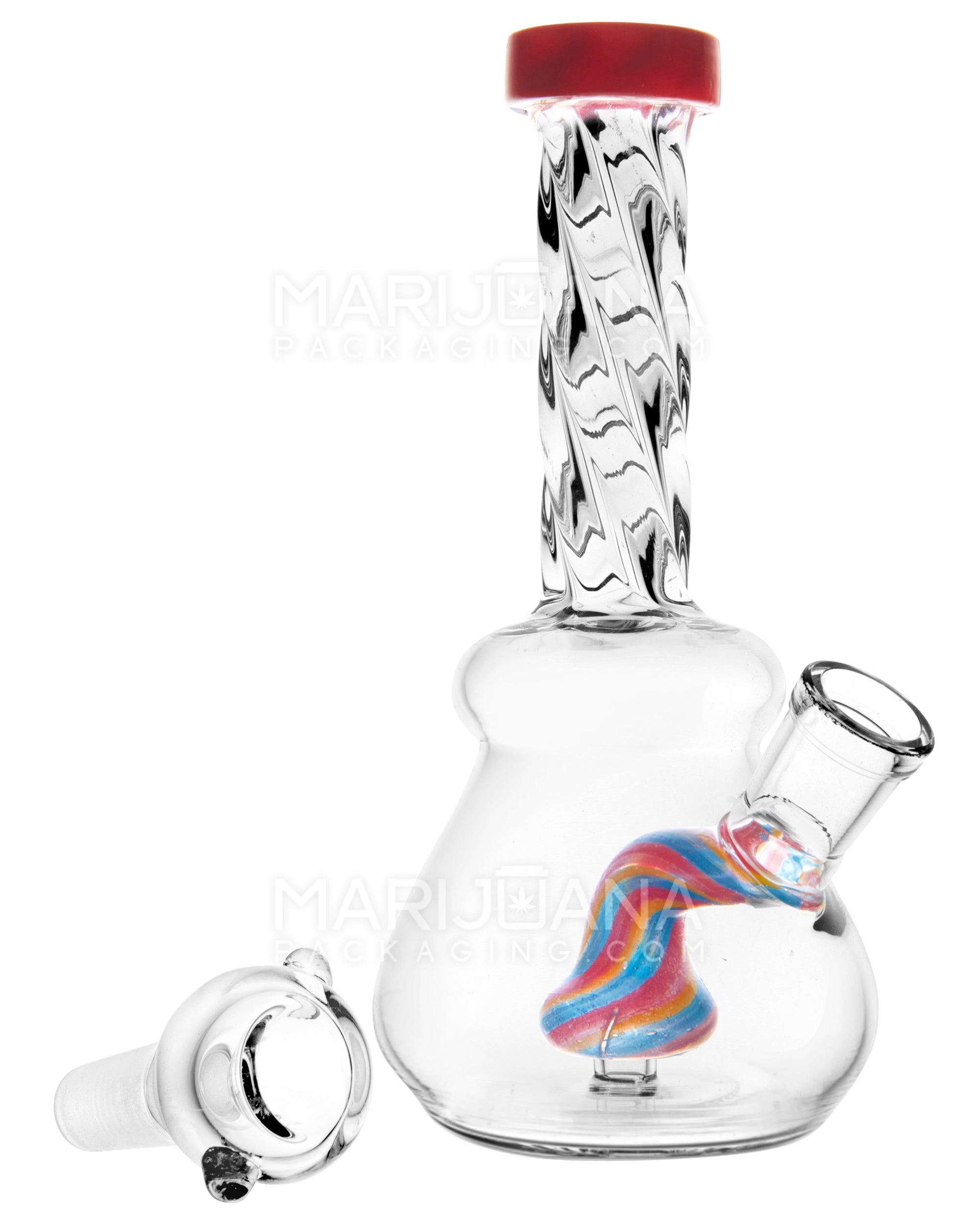 Spiral Neck Painted Circ Perc Glass Beaker Water Pipe | 6in Tall - 14mm Bowl - Red - 2